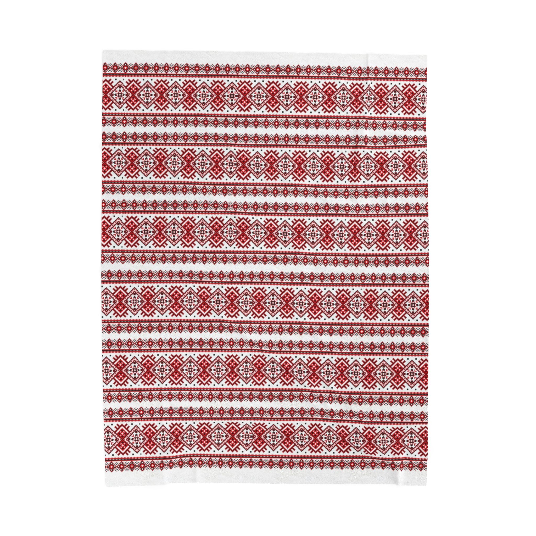 Ukrainian Red-Black Traditional Pattern velveteen Plush Blanket, Family Plush Throw, Home bedroom Decor, gift for parents, housewarming
