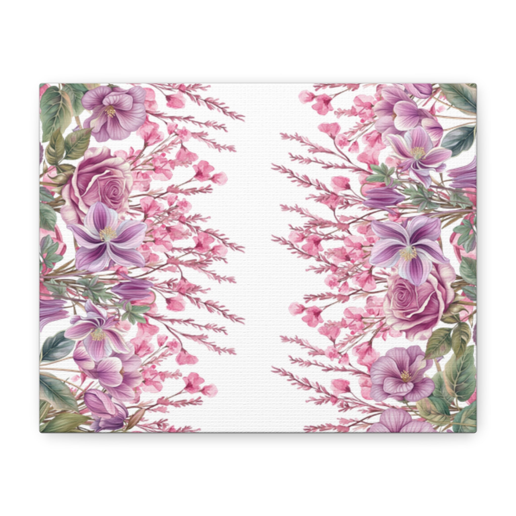 Floral Matte Canvas Wall Art, Pink Purple Botanical Print, Modern Symmetrical Flower Design, Stretched 1.25" Canvas Home Decor