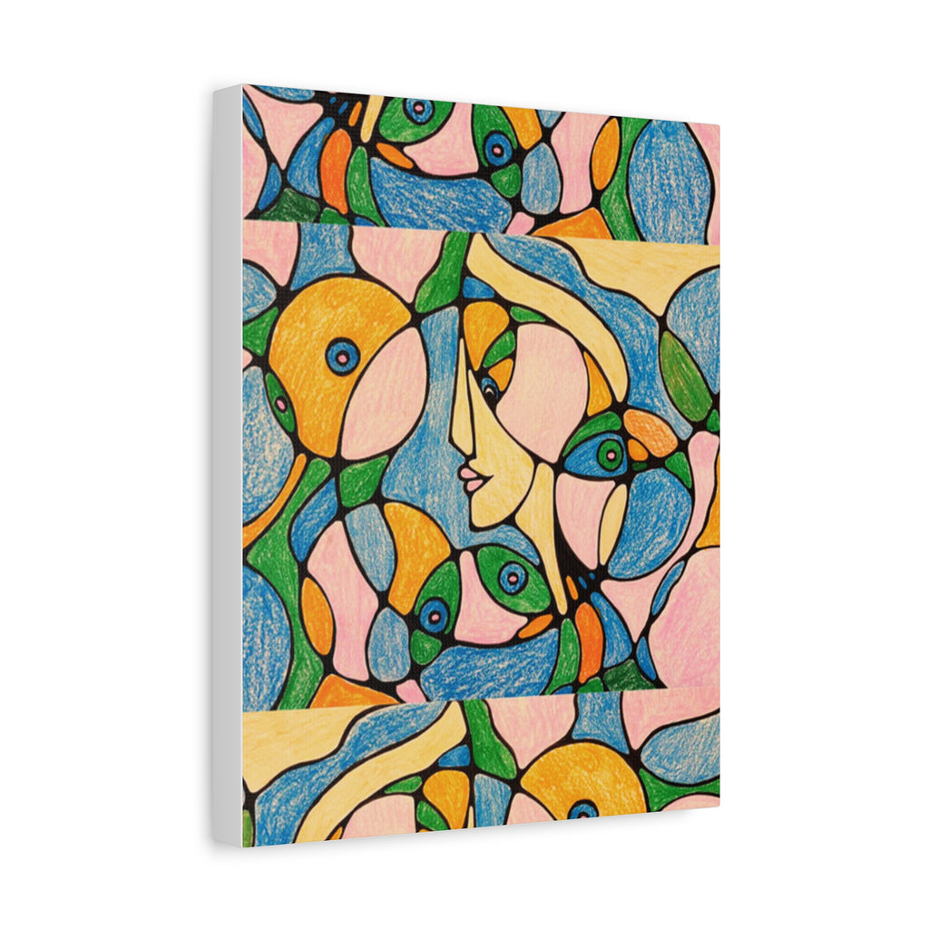Abstract Colorful Faces Canvas Art, Vibrant Modern Wall Decor, Surreal Cubist Style Matte Print, Stretched 1.25" Ready to Hang