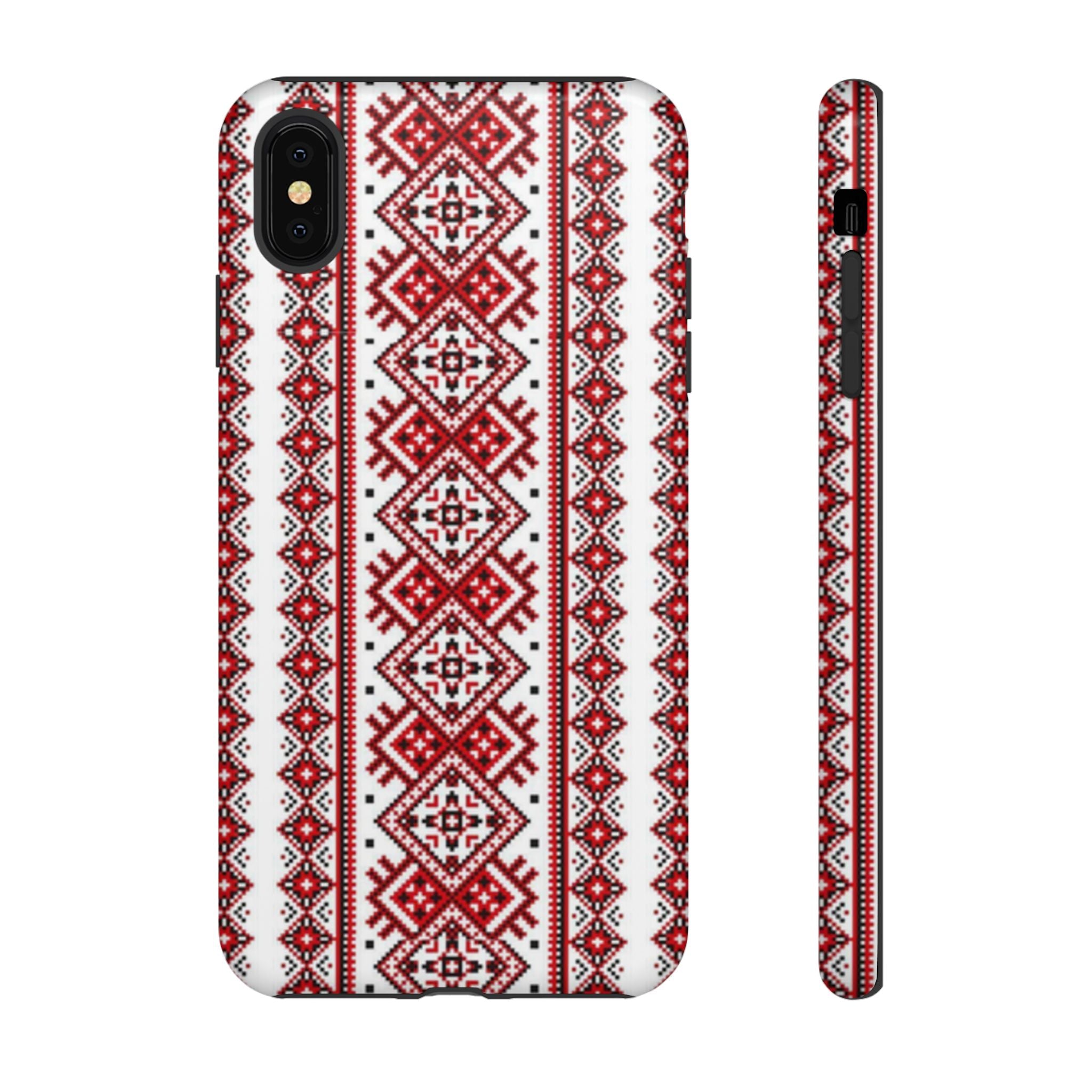 Ukrainian Embroidery iPhone Case  Red Black Traditional Pattern Protective Phone Cover, Gift idea