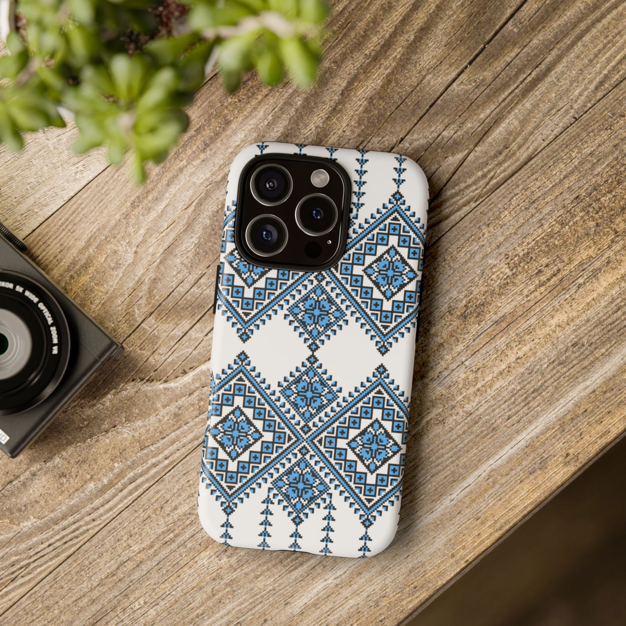 Blue Ukrainian traditional  Geometric Folk Pattern phone case, Tough Cases