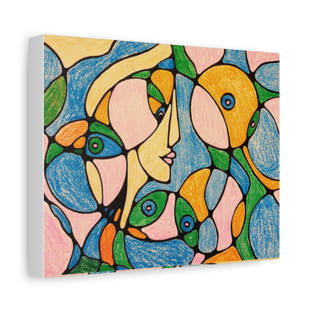 Abstract Colorful Faces Canvas Art, Vibrant Modern Wall Decor, Surreal Cubist Style Matte Print, Stretched 1.25" Ready to Hang