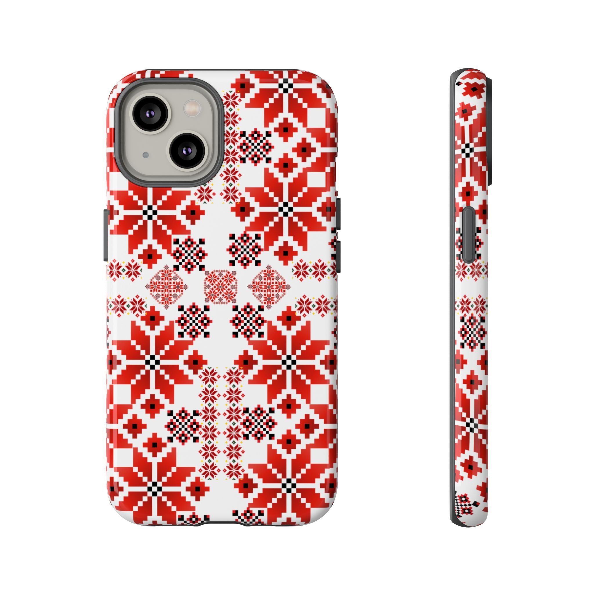 Ukrainian Embroidery Phone Case • Red Black Folk Pattern • Protective Slavic Geometric Cover for iPhone & Samsung