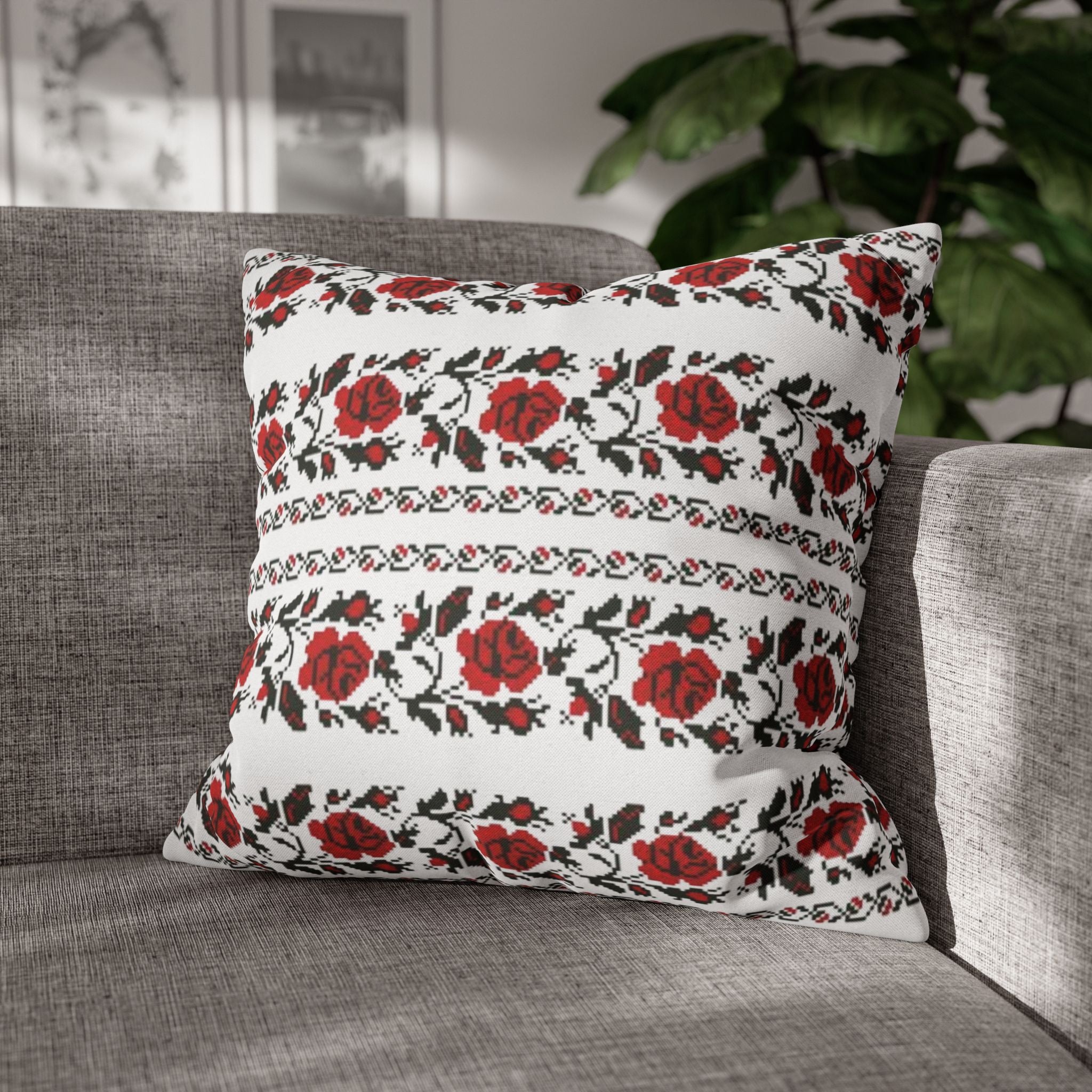 Ukrainian Red-Black Folk Pattern Pillowcase. Set 2-Pack Decorative Cushion Covers. Traditional Slavic Ornament. Boho Ethnic Home Decor Gift