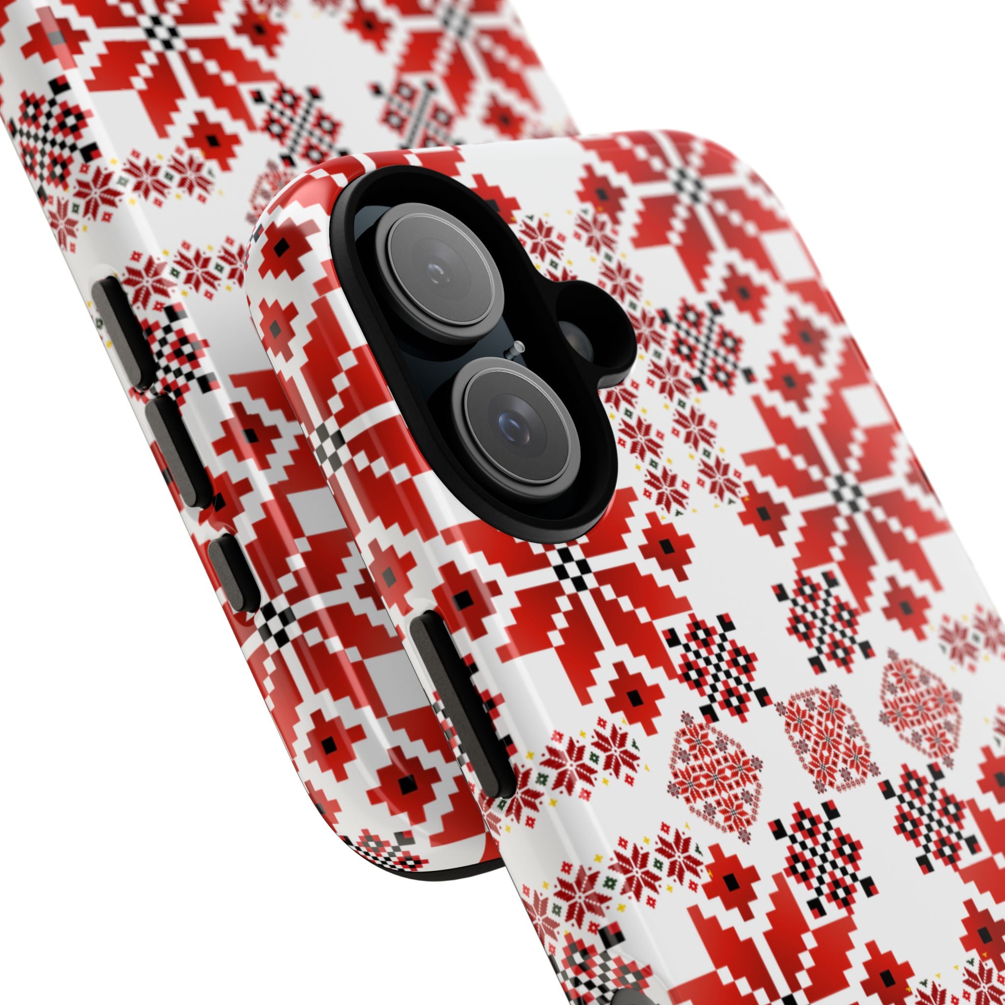 Ukrainian Embroidery Phone Case • Red Black Folk Pattern • Protective Slavic Geometric Cover for iPhone & Samsung