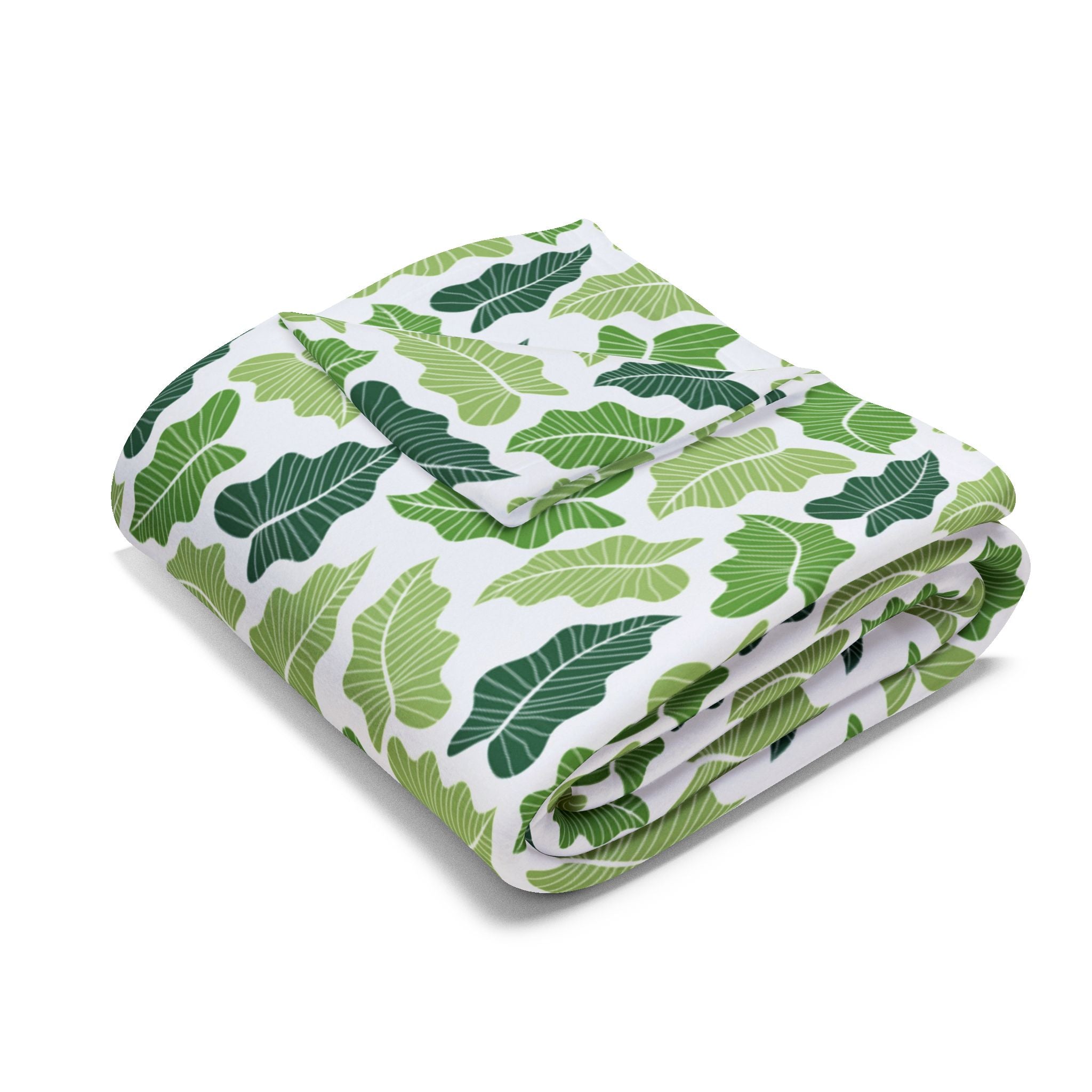 Green Leaves Arctic Fleece  Blanket, Nature Home Decor, Throw over Lap, White Background, gift for parents, housewarming, cottage core,