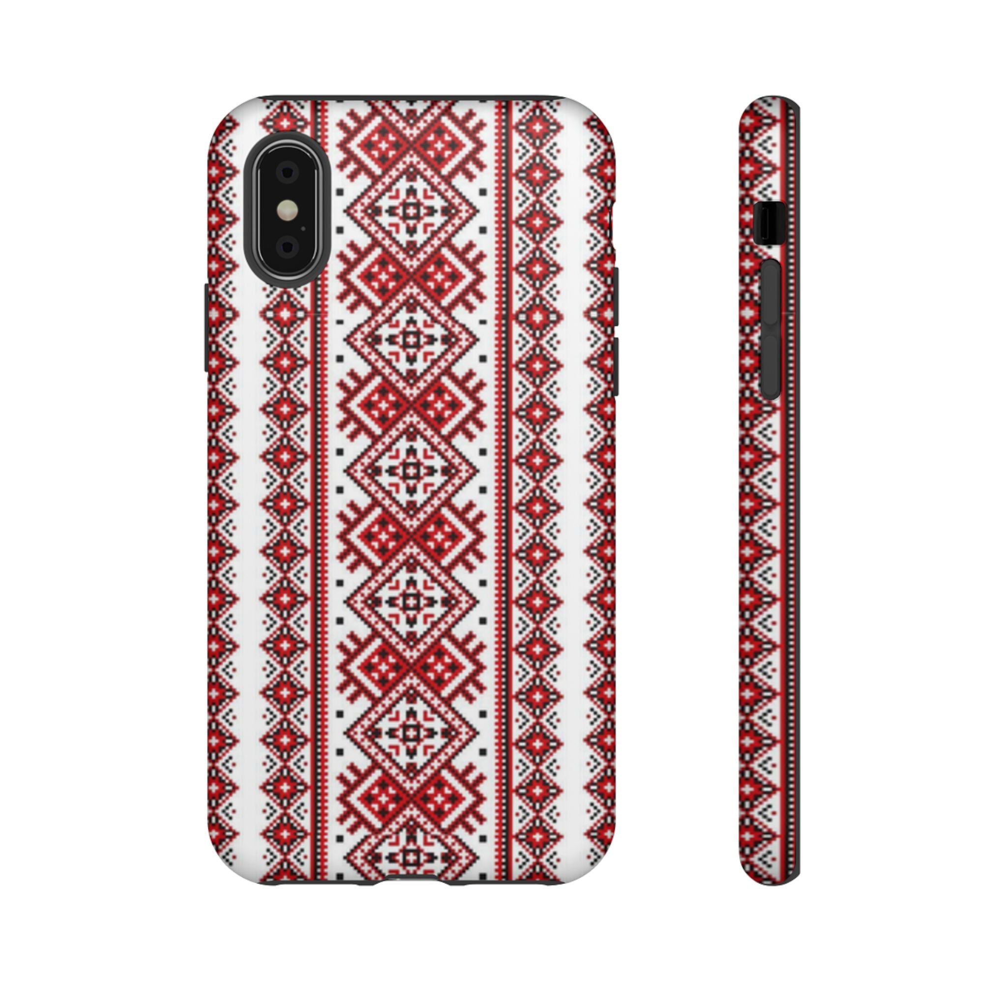 Ukrainian Embroidery iPhone Case  Red Black Traditional Pattern Protective Phone Cover, Gift idea