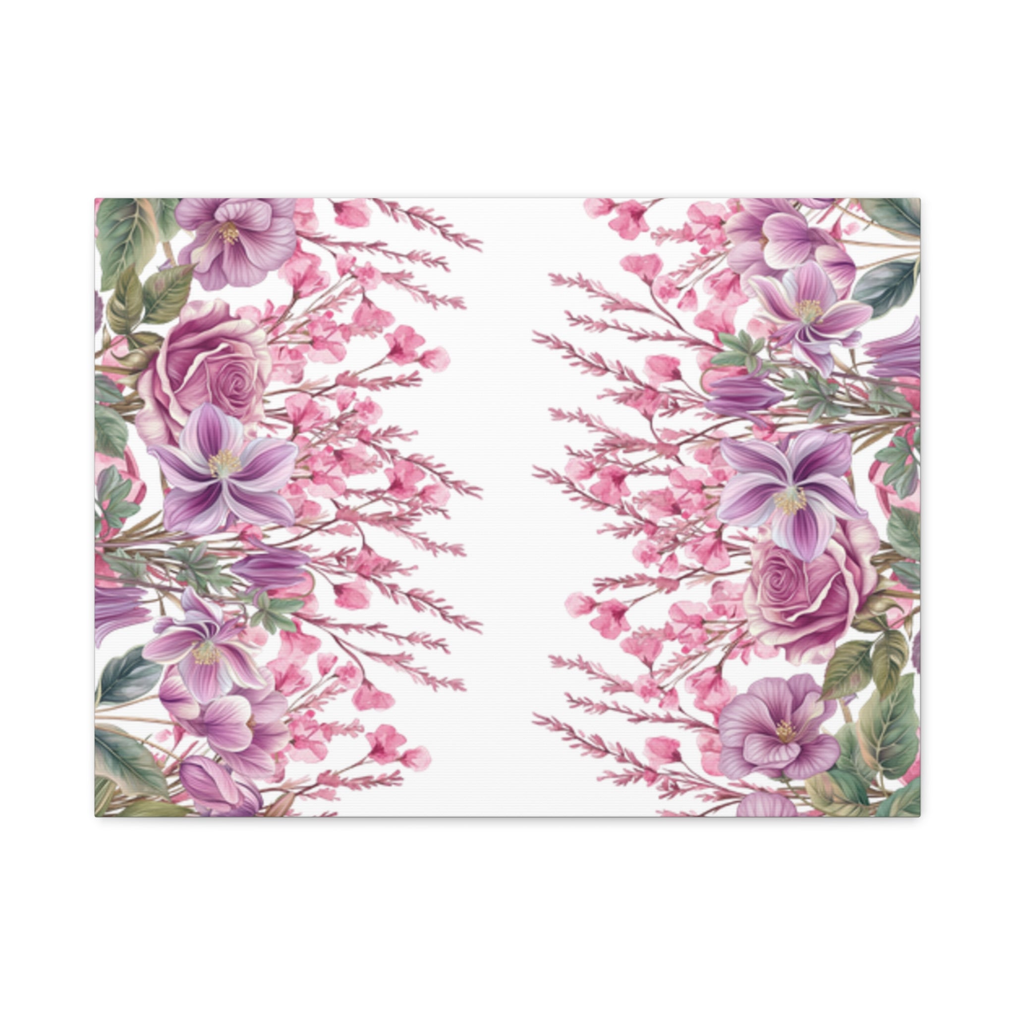 Floral Matte Canvas Wall Art, Pink Purple Botanical Print, Modern Symmetrical Flower Design, Stretched 1.25" Canvas Home Decor