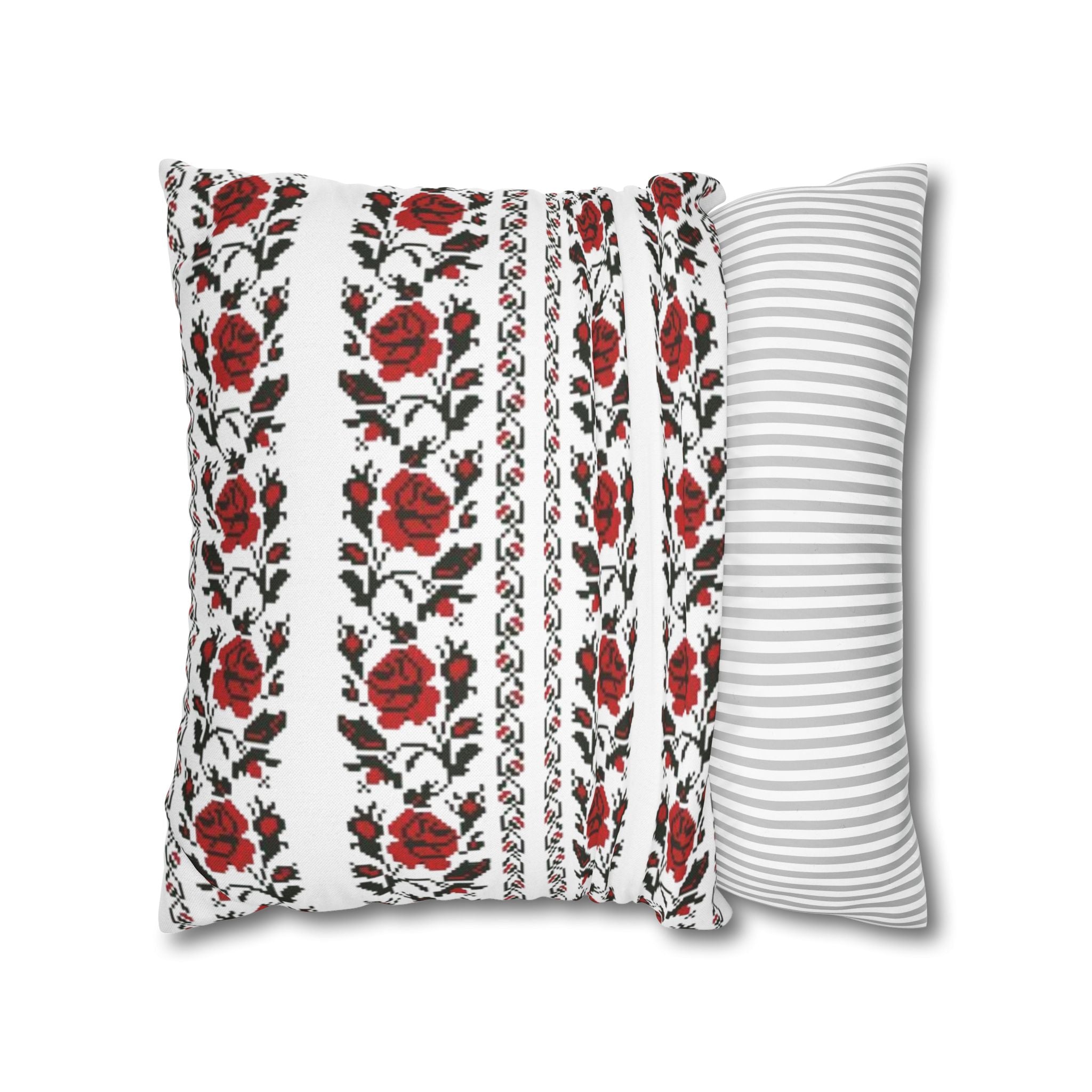 Ukrainian Red-Black Folk Pattern Pillowcase. Set 2-Pack Decorative Cushion Covers. Traditional Slavic Ornament. Boho Ethnic Home Decor Gift