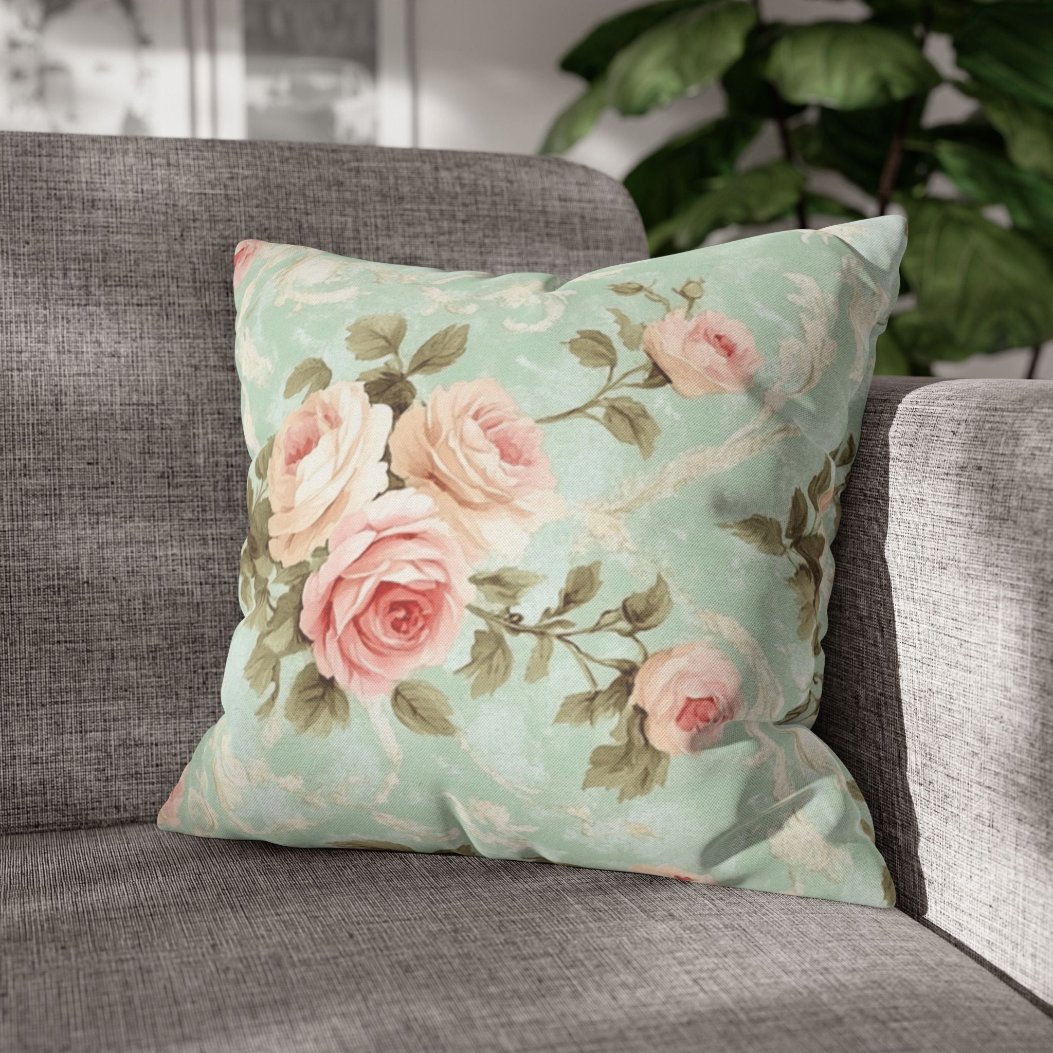 Vintage Pink Rose Pattern Pillowcase | Floral Throw Pillowcase