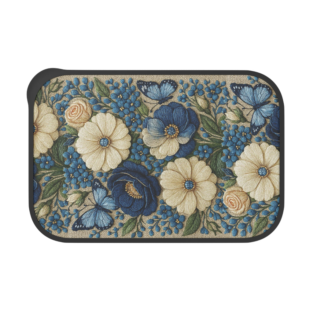 Wild Beauty Floral Bento Box | Blue Cream Botanical Lunch Box | Eco-Friendly PLA with Utensils