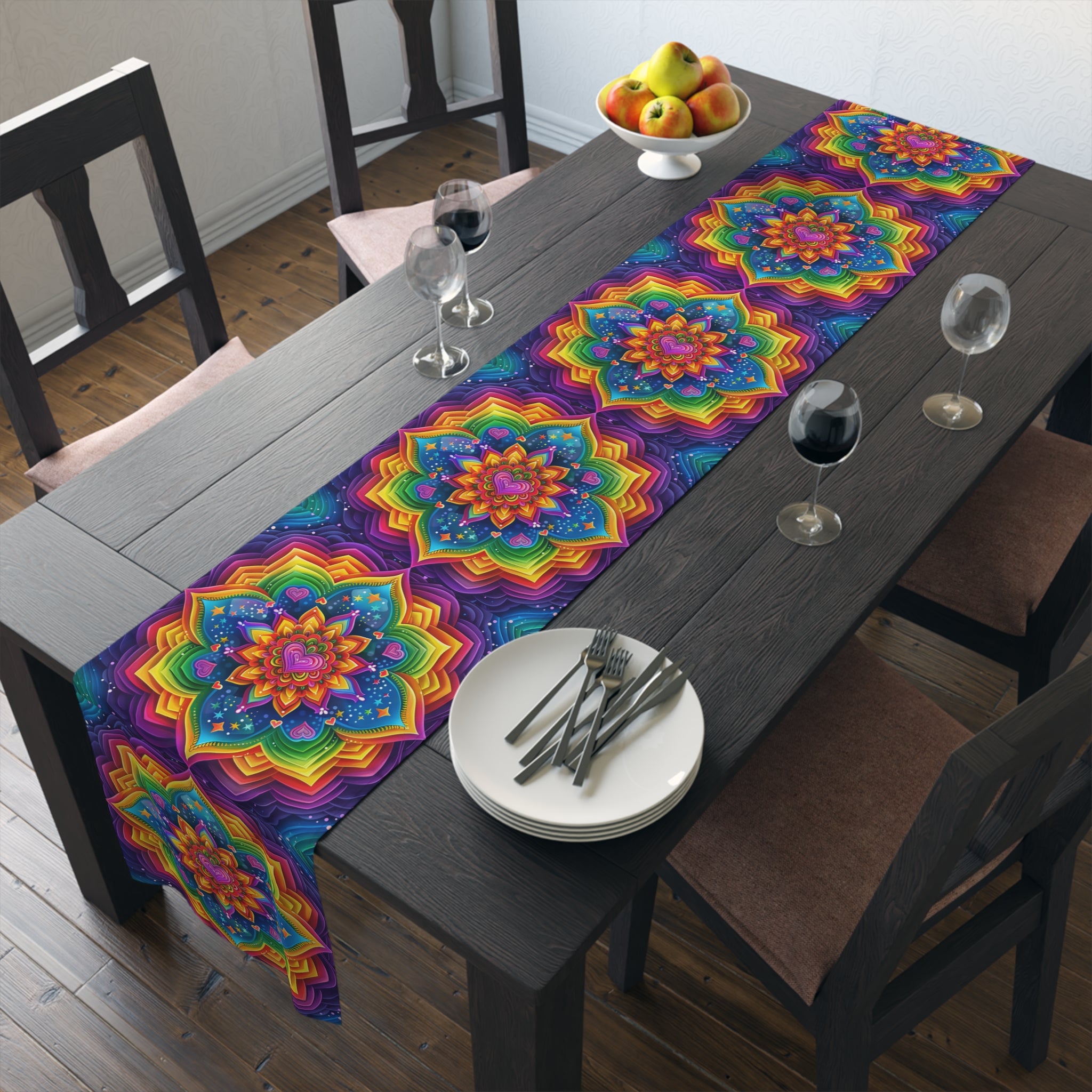 Colorful Mandala Table Runner  Poly, vintage home decor, holiday table setting, gift for parents, housewarming, cottage core