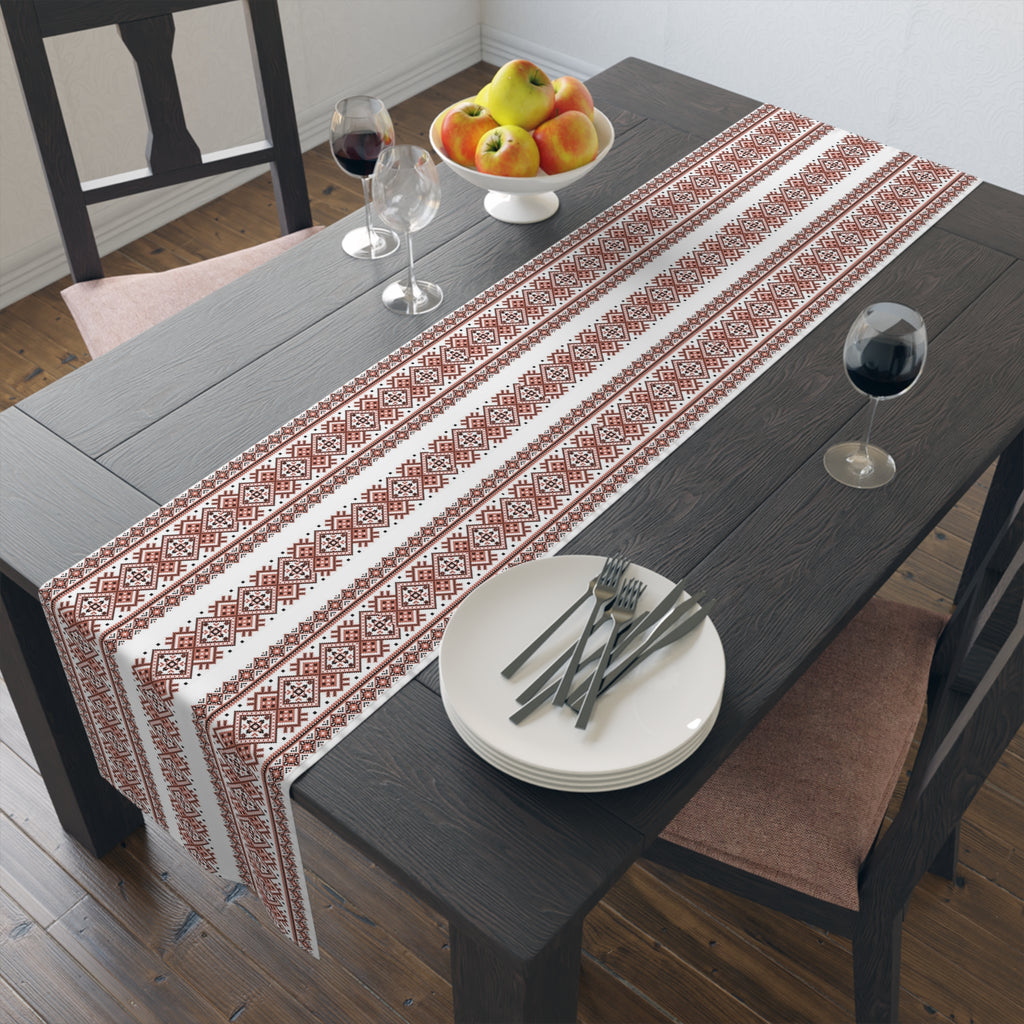 BLUESKYDEZIGN Ukrainian Folk Art Table Runner - Red Black Embroidery Pattern