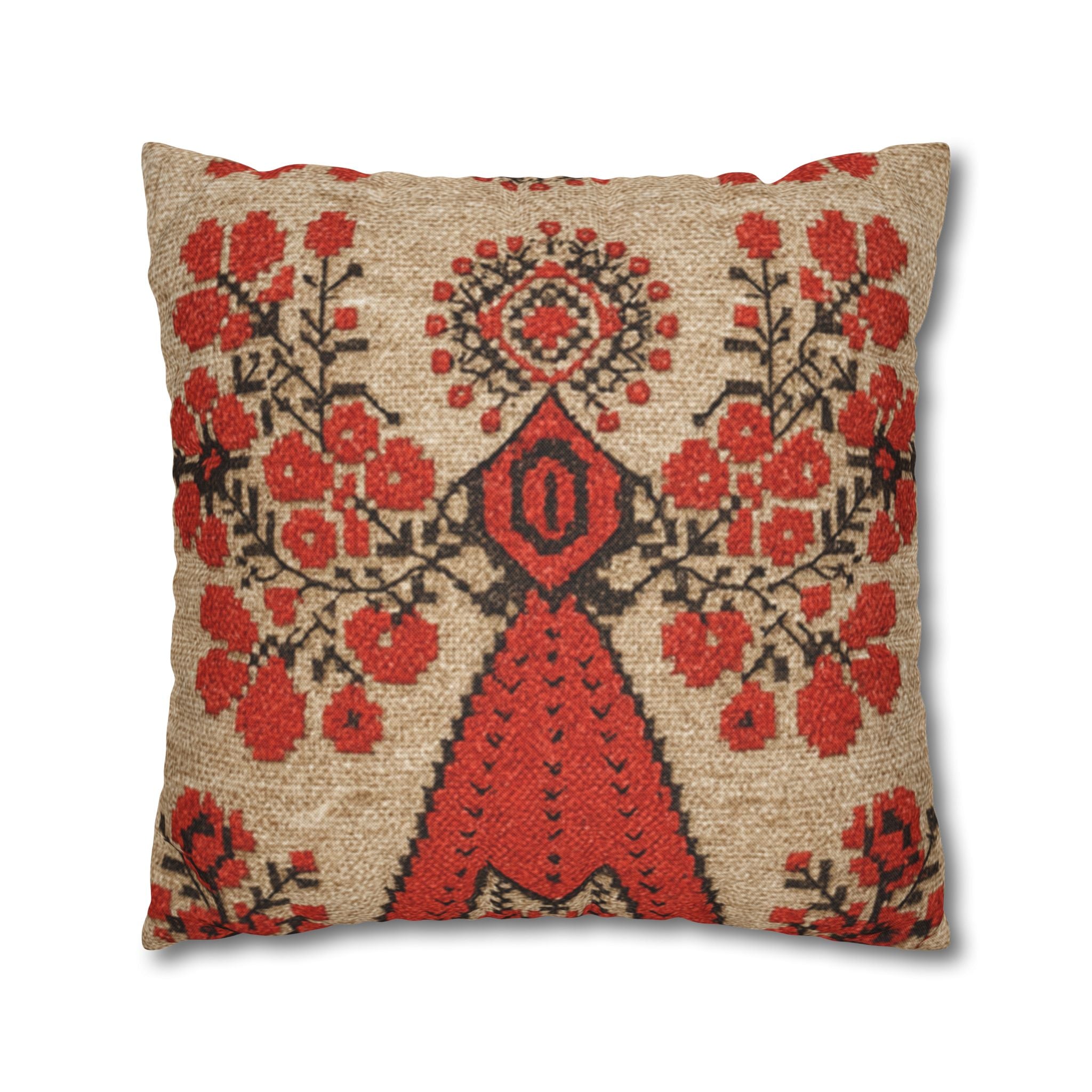 Berehynia Pillowcase, Ukrainian Protective Symbol, Red Black Folk Art Throw Pillow Cover for Home