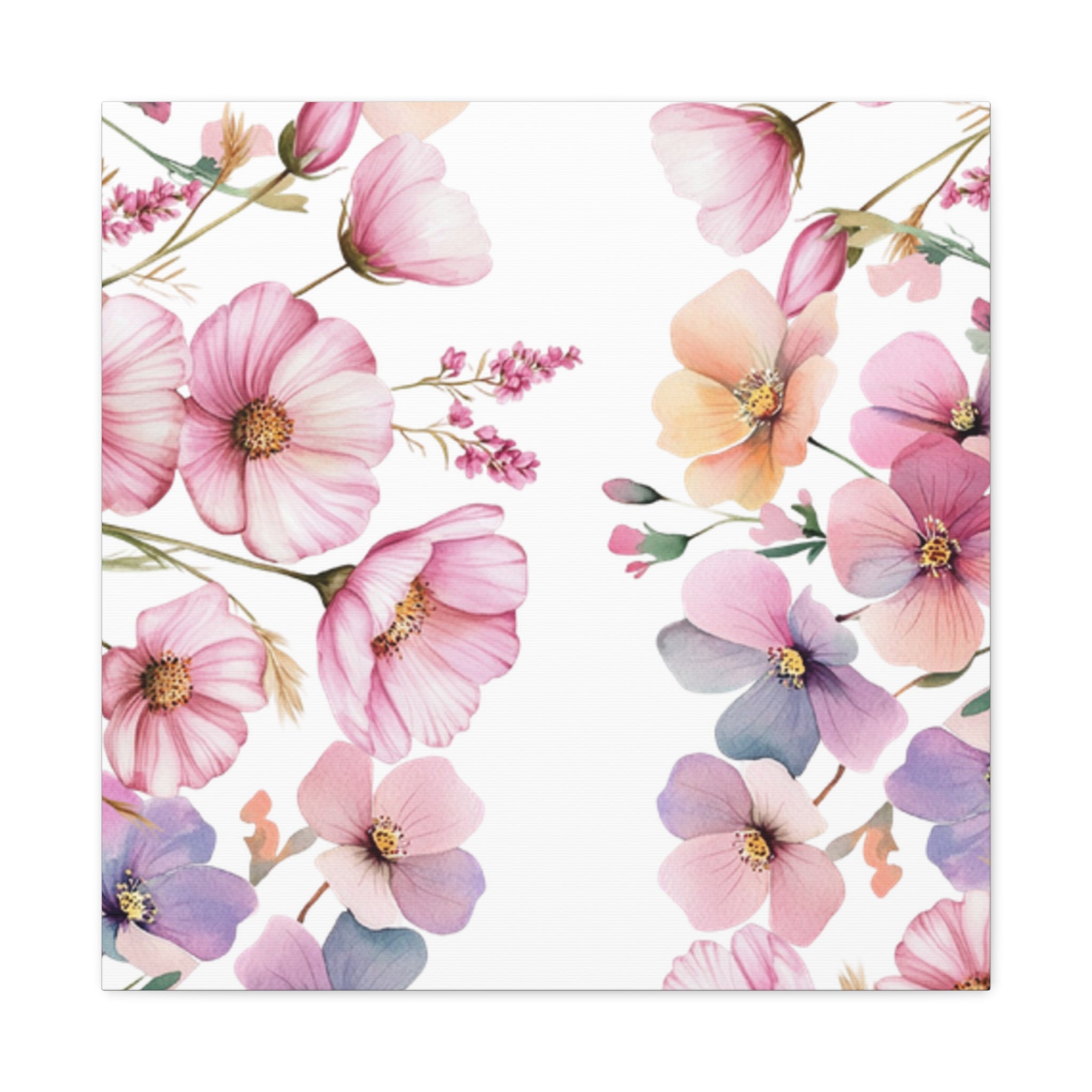 Pastel Floral Matte Canvas Wall Art, Soft Botanical Print, Modern Home Decor, Watercolor Flower Artwork, Stretched 1.25" Canvas