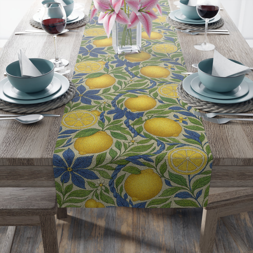Citrus Riviera Lemon Grove Table Runner – Mediterranean Botanical Dining Decor | Cotton Twill or Polyester