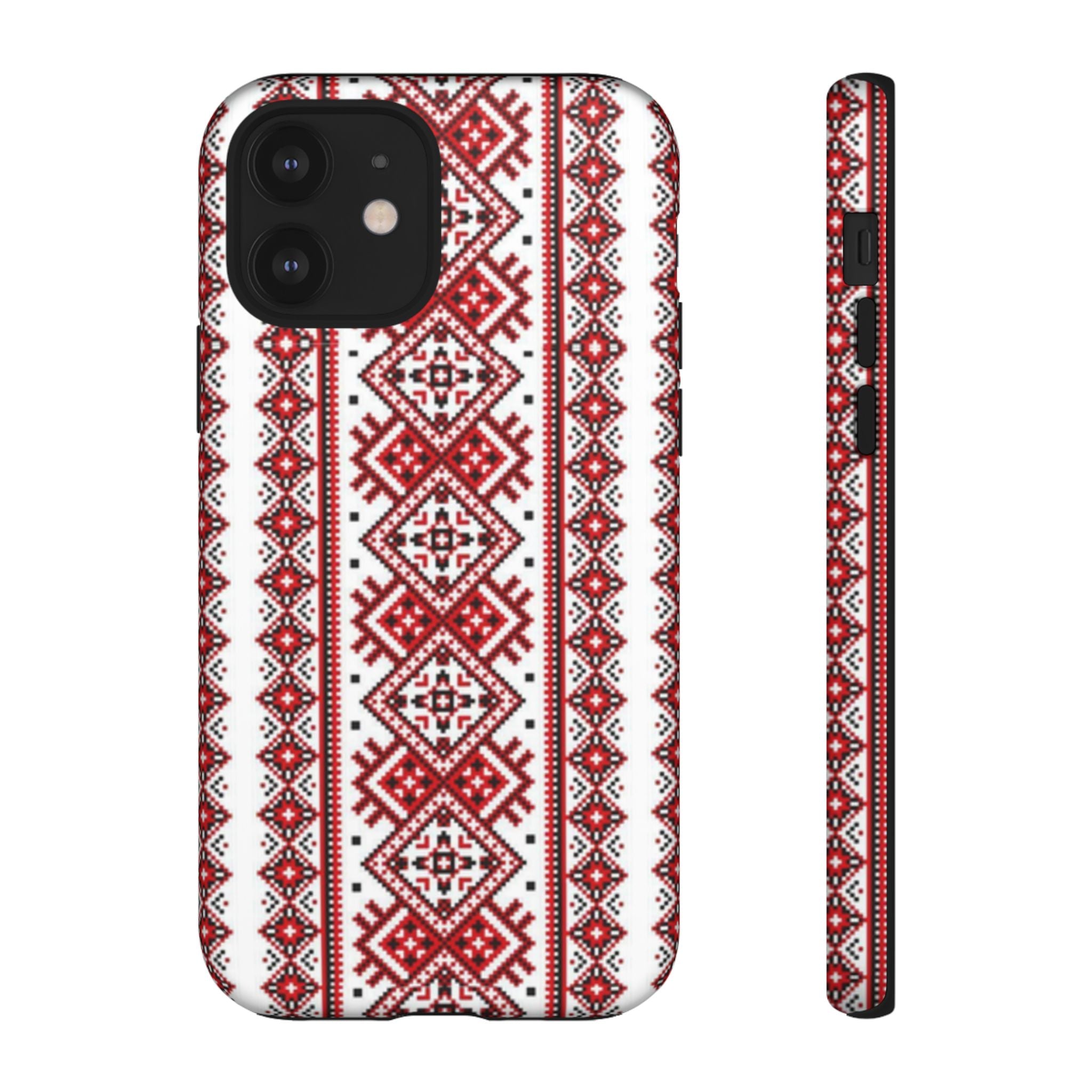 Ukrainian Embroidery iPhone Case  Red Black Traditional Pattern Protective Phone Cover, Gift idea