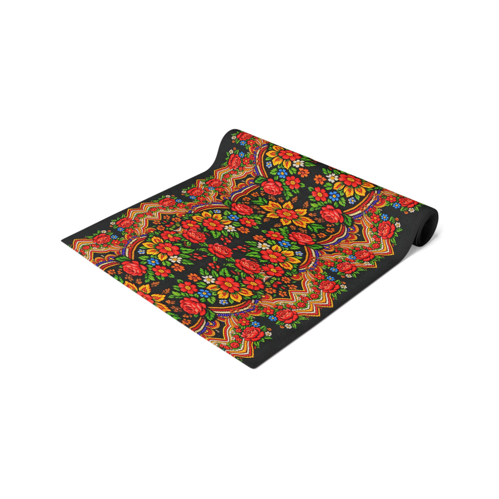 Mother's Bloom Floral Table Runner | Ukrainian Heritage Style Folk Art Decor | Vintage Slavic Flower Table Topper | Boho Farmhouse Kitchen Gift