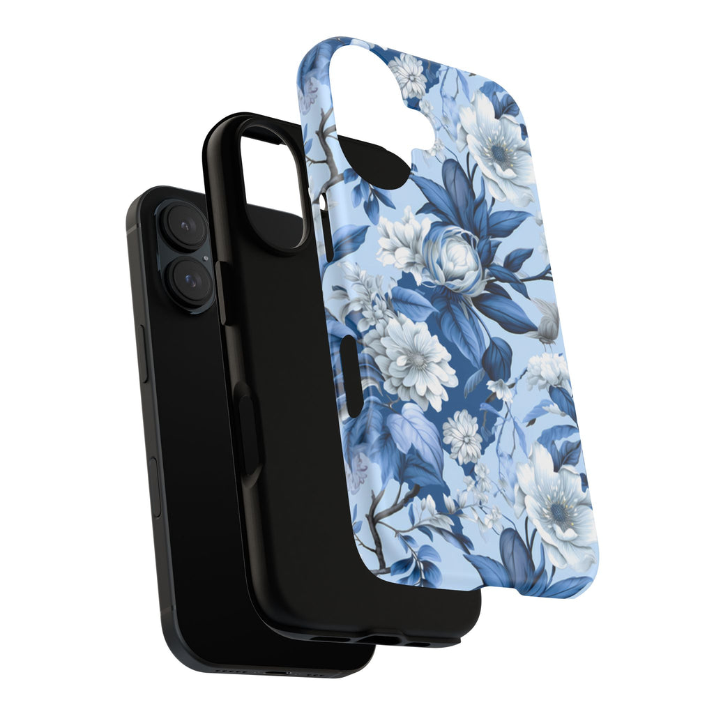 BLUESKYDEZIGN | Blue Floral Watercolor Phone Case – Indigo Rose Botanical Tough Cover for iPhone & Samsung