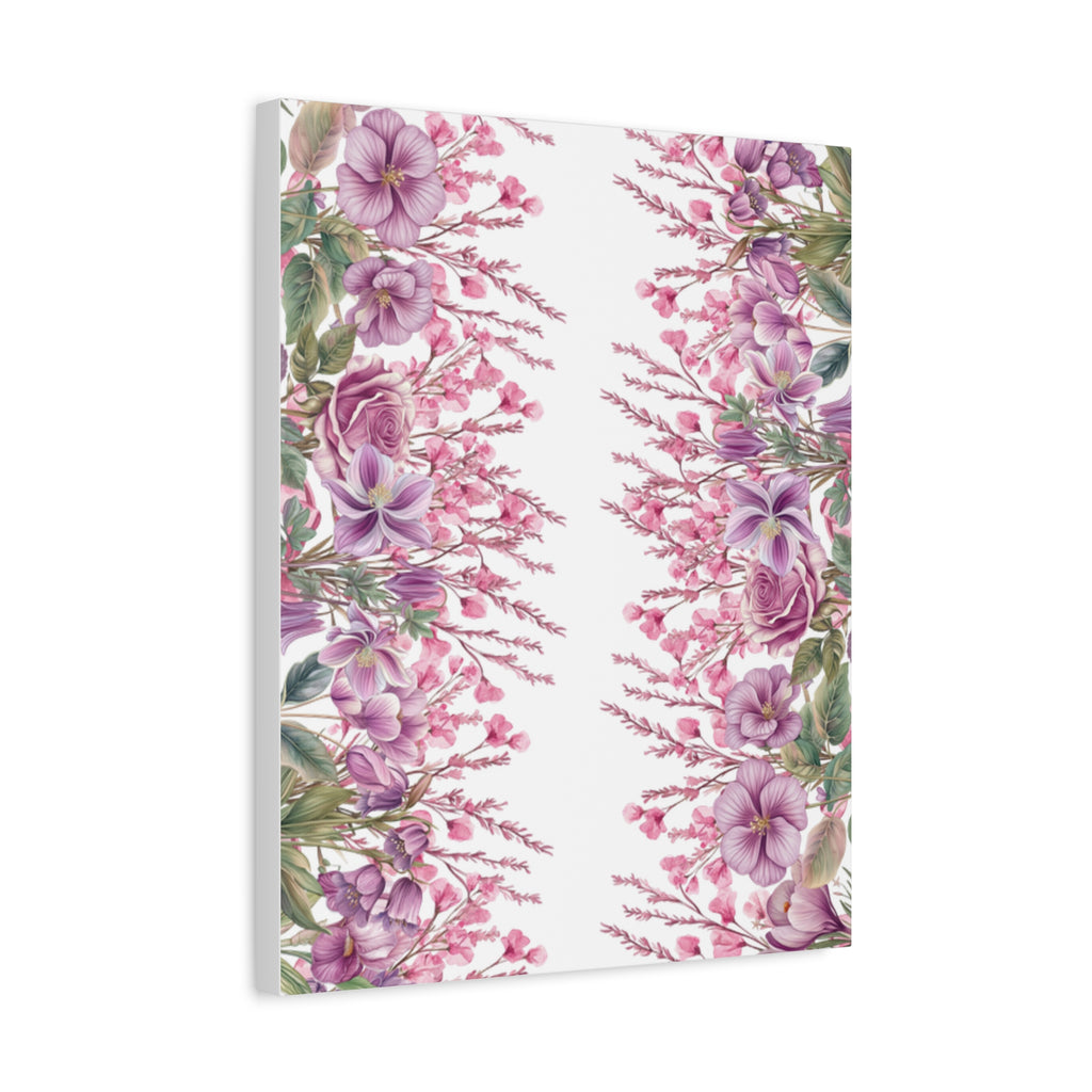Floral Matte Canvas Wall Art, Pink Purple Botanical Print, Modern Symmetrical Flower Design, Stretched 1.25" Canvas Home Decor