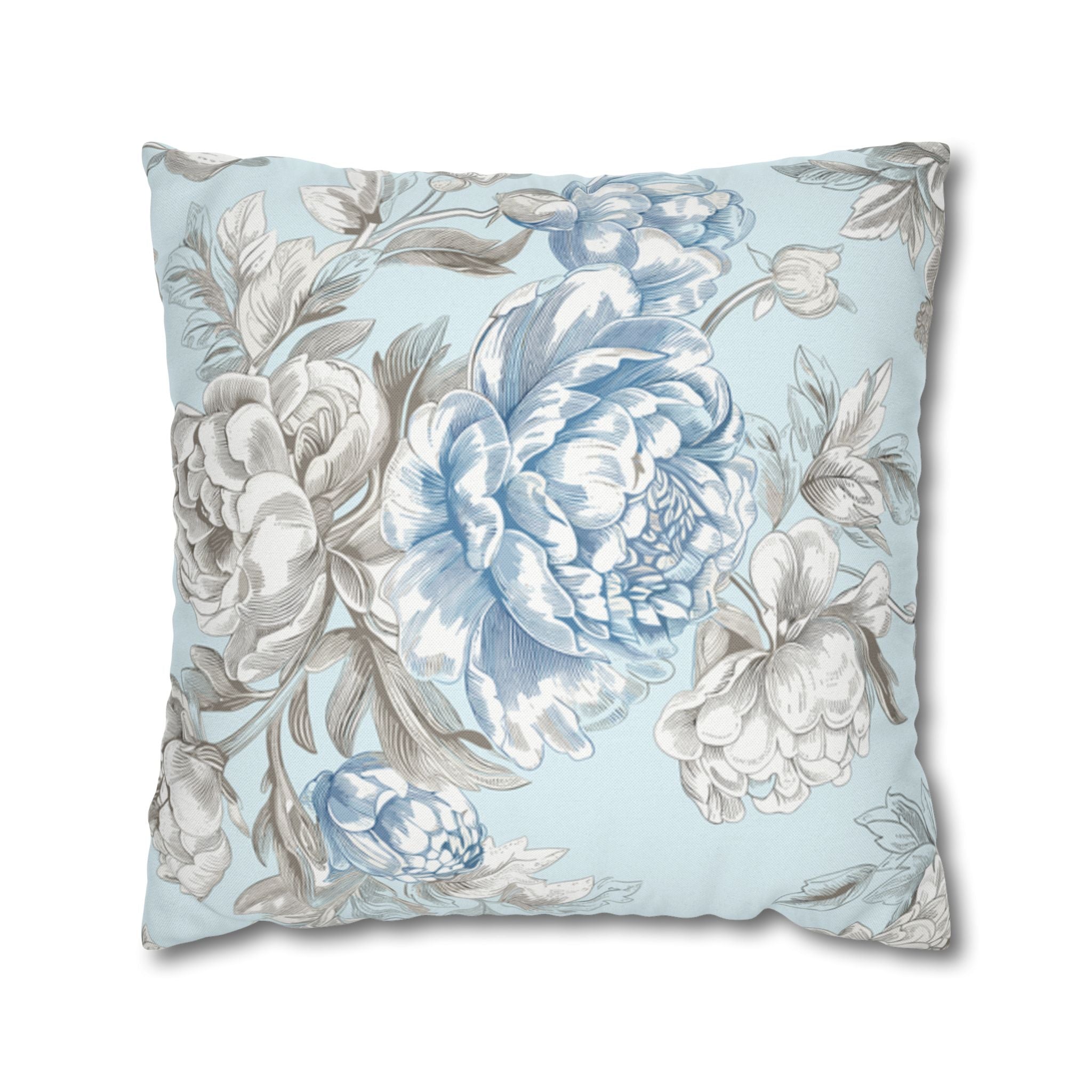 Light Blue Floral Throw Pillowcasу – Elegant Botanical Cushion for Sofa or Bedroom Home Decor, housewarming, cottage core