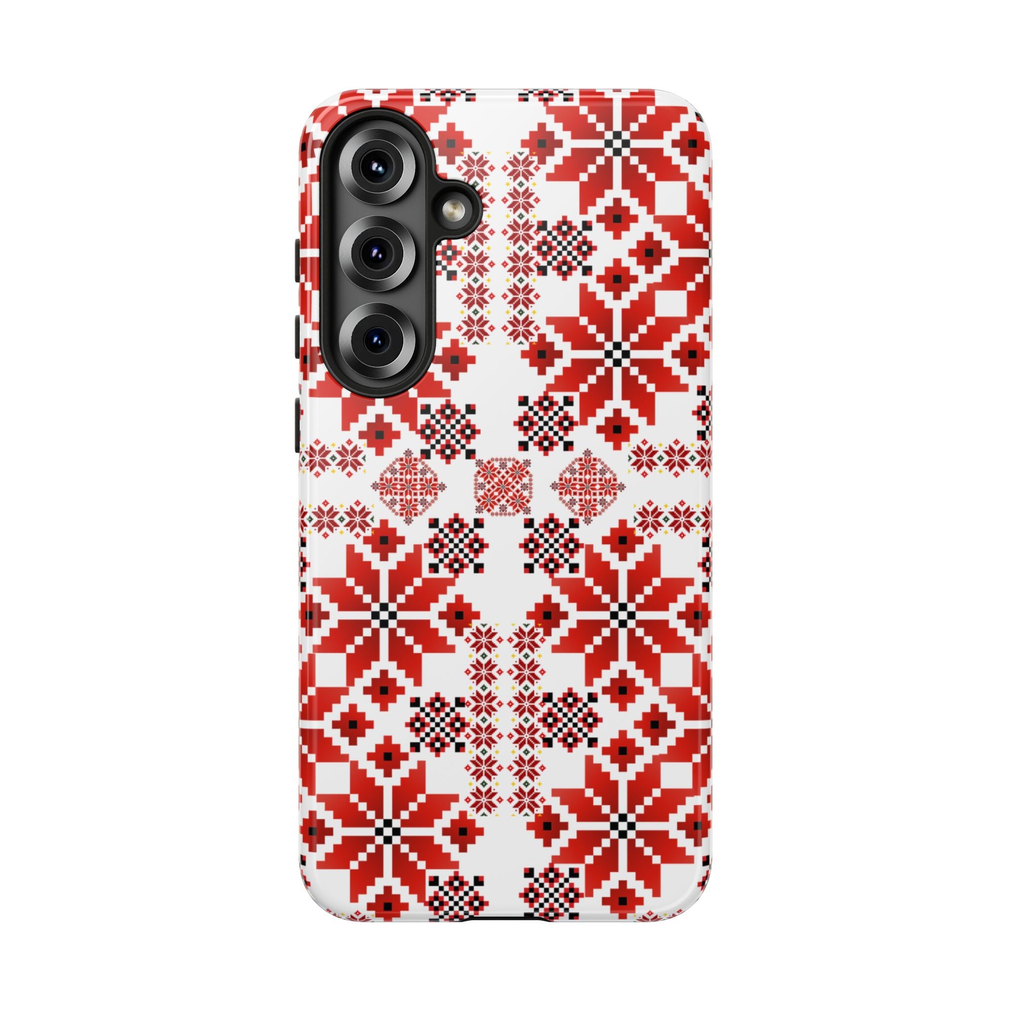 Ukrainian Embroidery Phone Case • Red Black Folk Pattern • Protective Slavic Geometric Cover for iPhone & Samsung