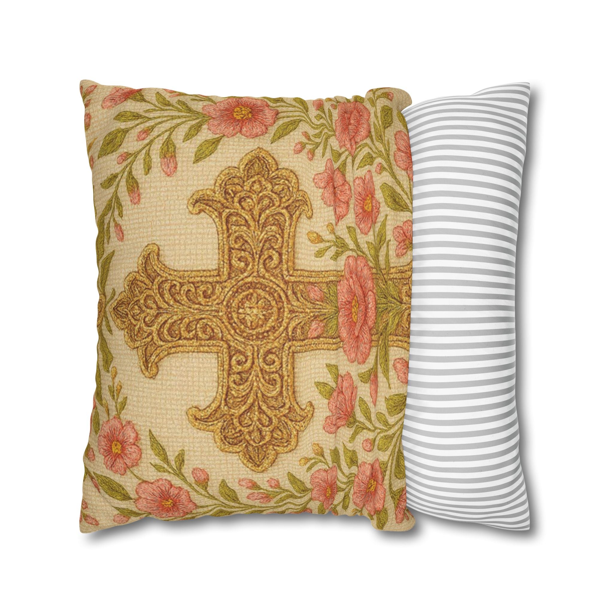 Blessed Home Floral Cross Pillow Case | Vintage Rose Religious Decor | 4 Sizes | Easter & Faith Gift