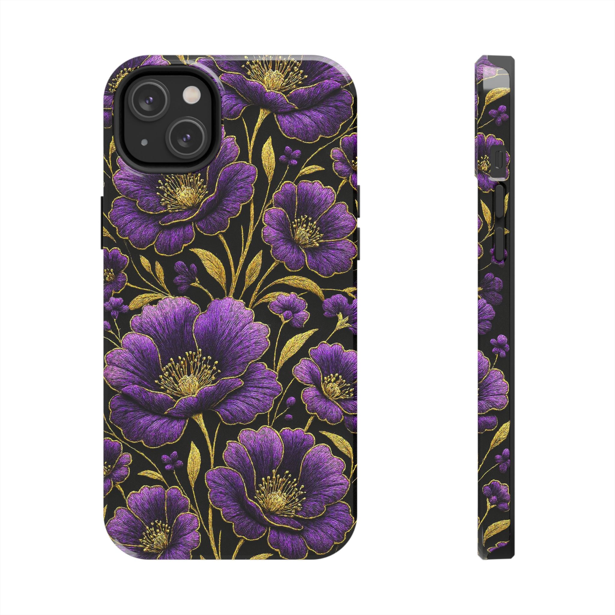 Petrykivka Bloom Phone Case | Purple Poppy Gold Tough Case | Embroidered Look Floral Aesthetic Cover