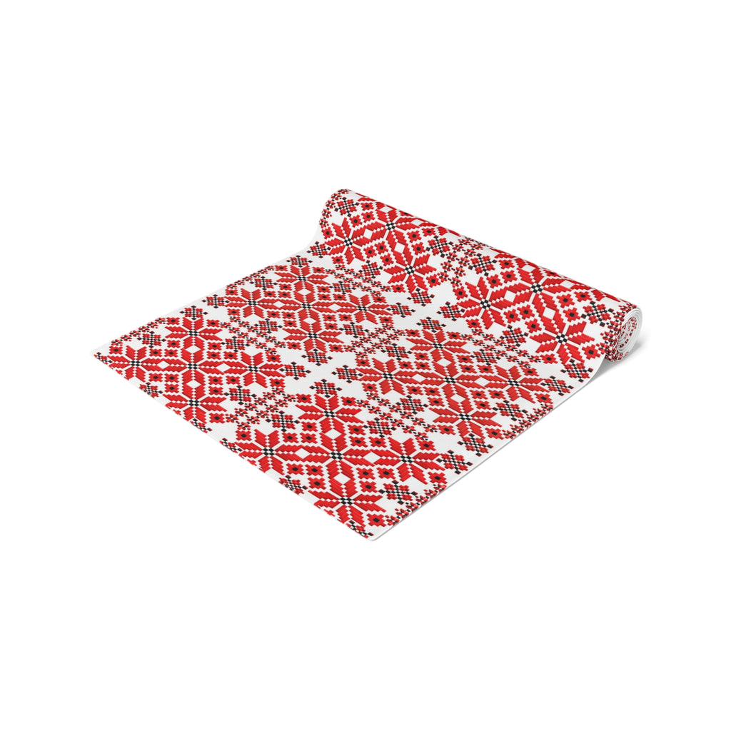Mariia Red Ukrainian Pattern Table Runner – Traditional Geometric Terracotta & Cream Design