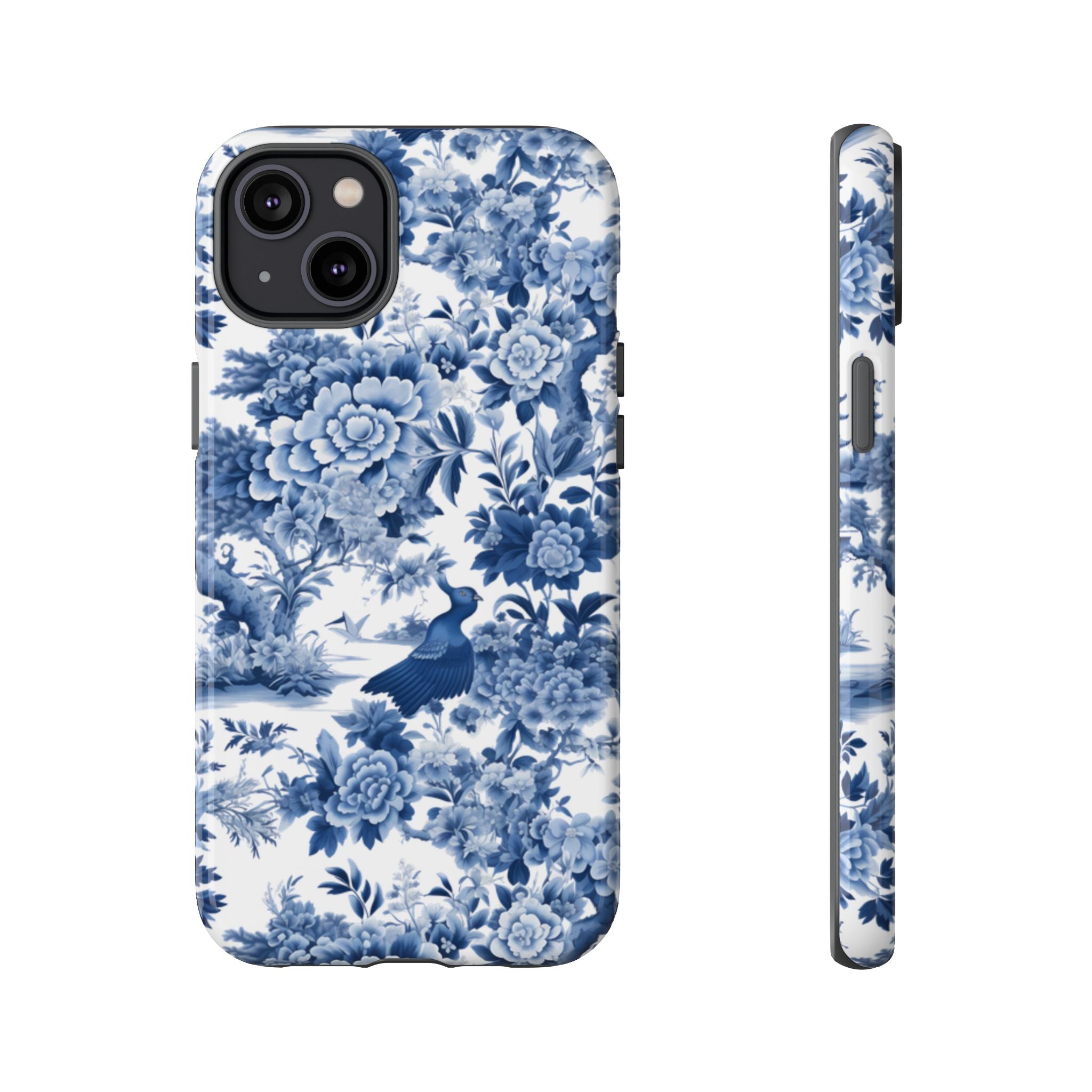 BLUESKYDEZIGN | Blue Toile Floral Phone Case – Chinoiserie Vintage Antique Pattern Tough Cover for iPhone & Samsung