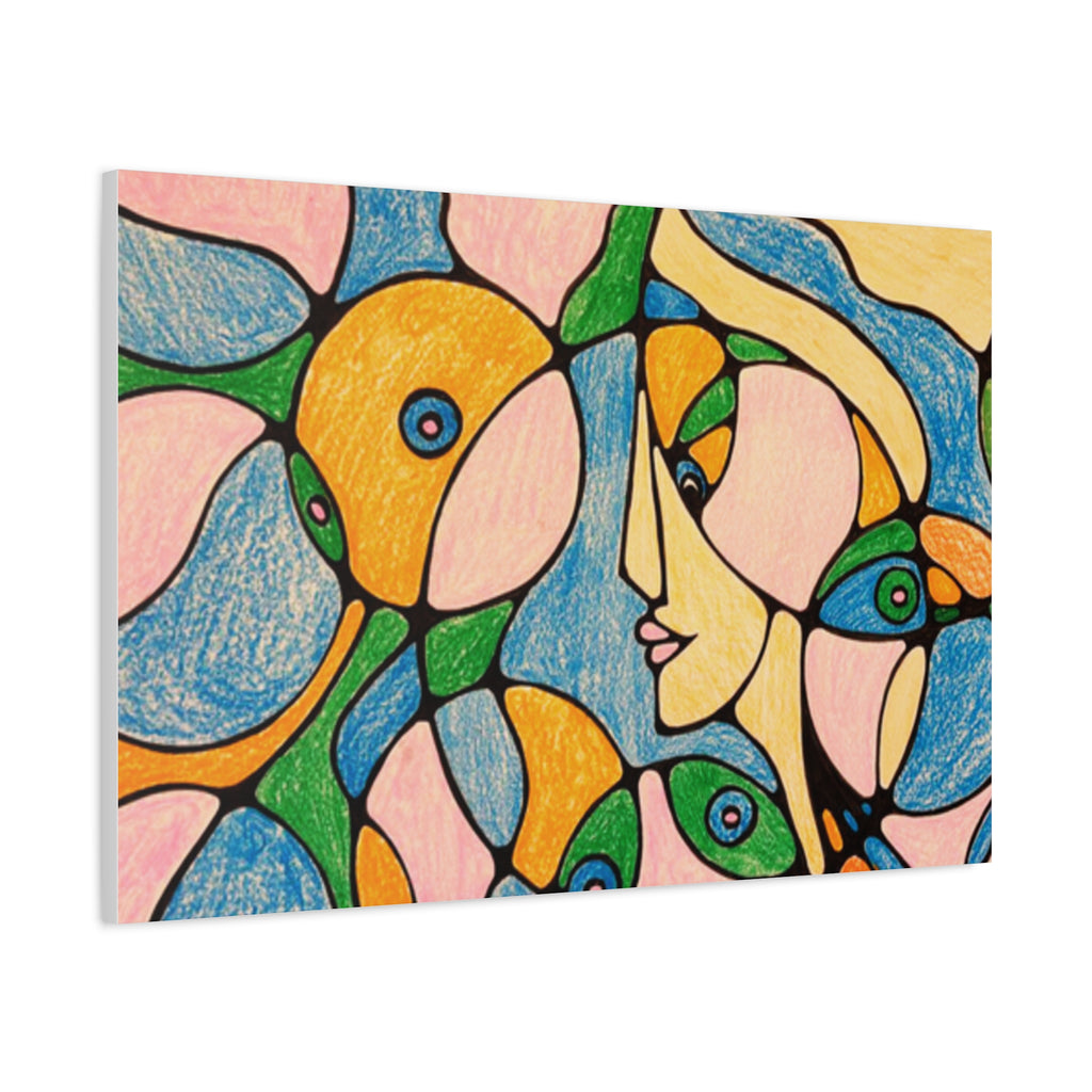 Abstract Colorful Faces Canvas Art, Vibrant Modern Wall Decor, Surreal Cubist Style Matte Print, Stretched 1.25" Ready to Hang