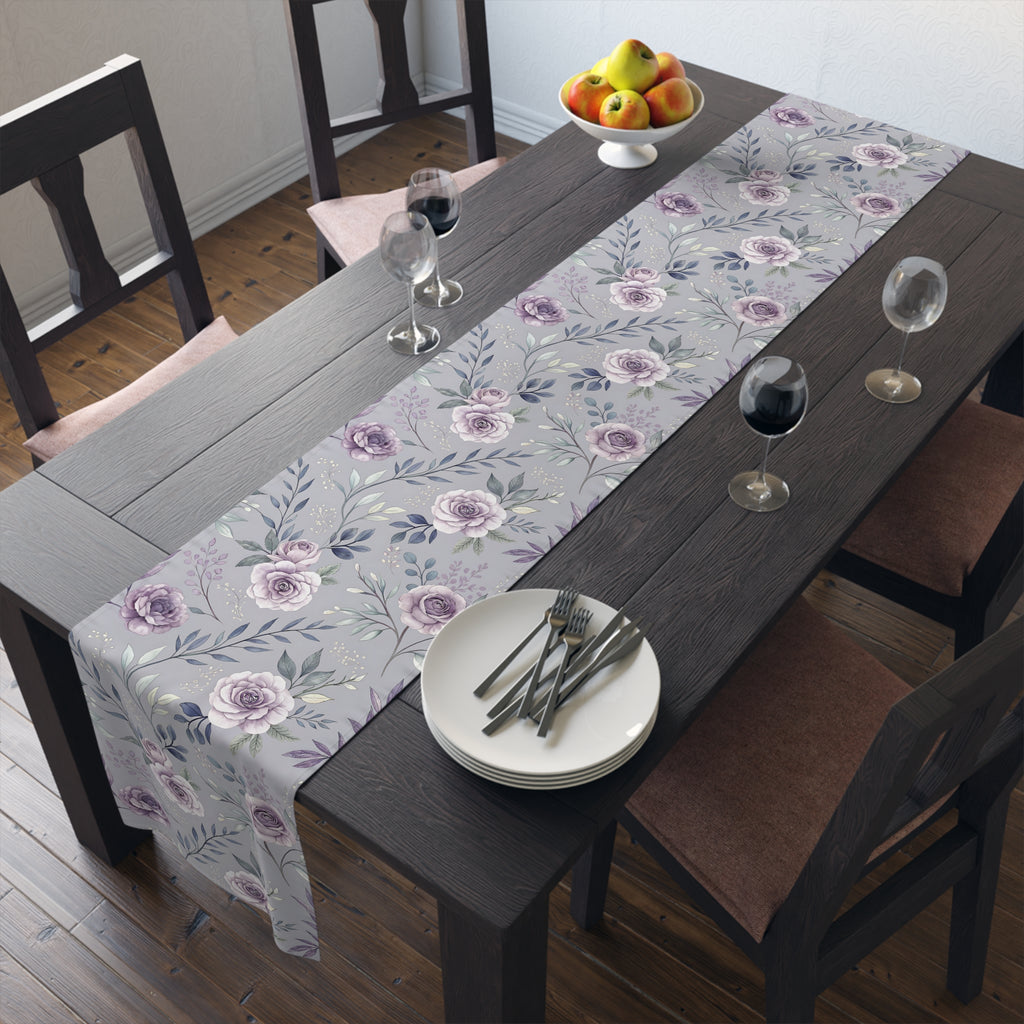 BLUESKYDEZIGN Purple Rose Floral Table Runner - Elegant Spring Wedding Decor