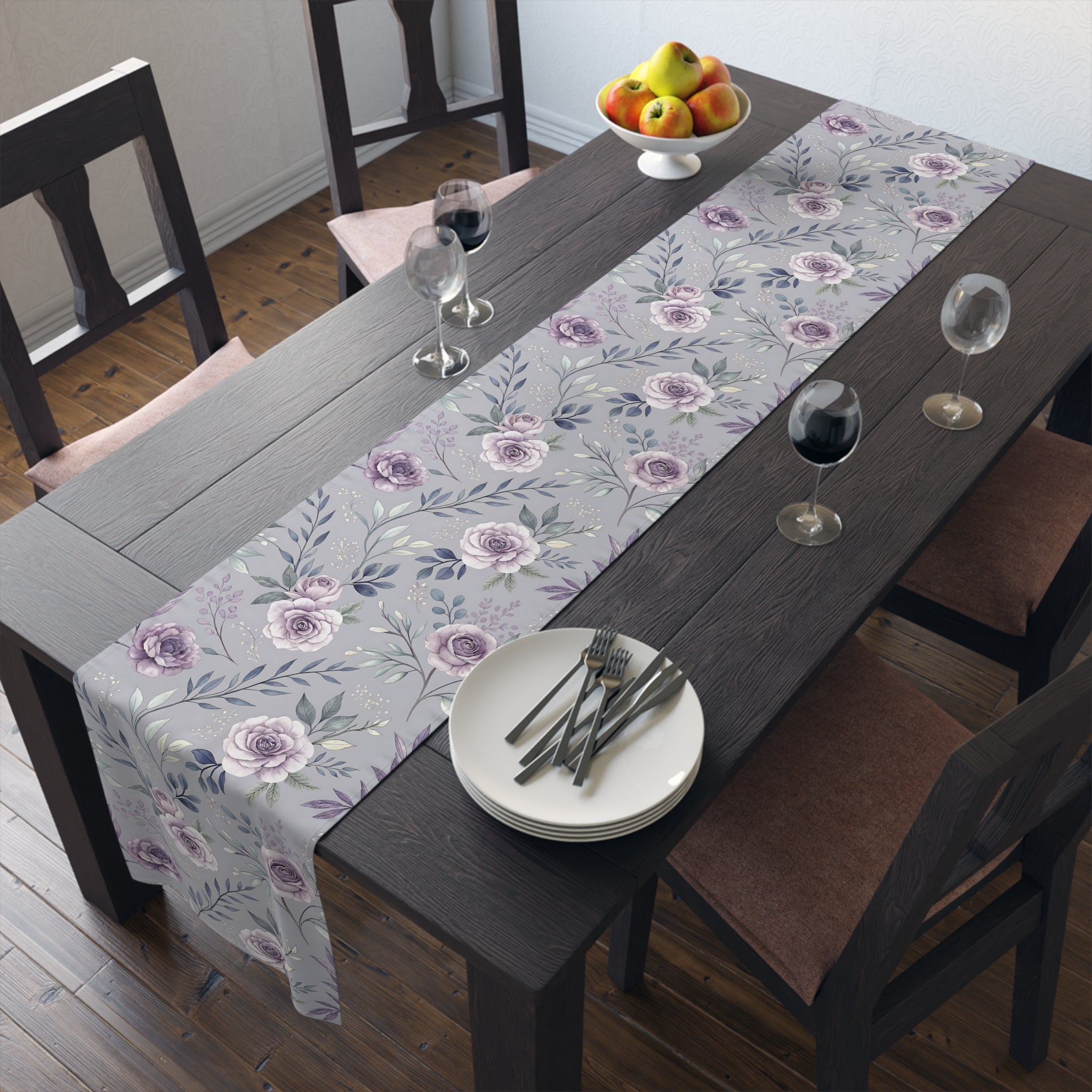 BLUESKYDEZIGN Purple Rose Floral Table Runner - Elegant Spring Wedding Decor
