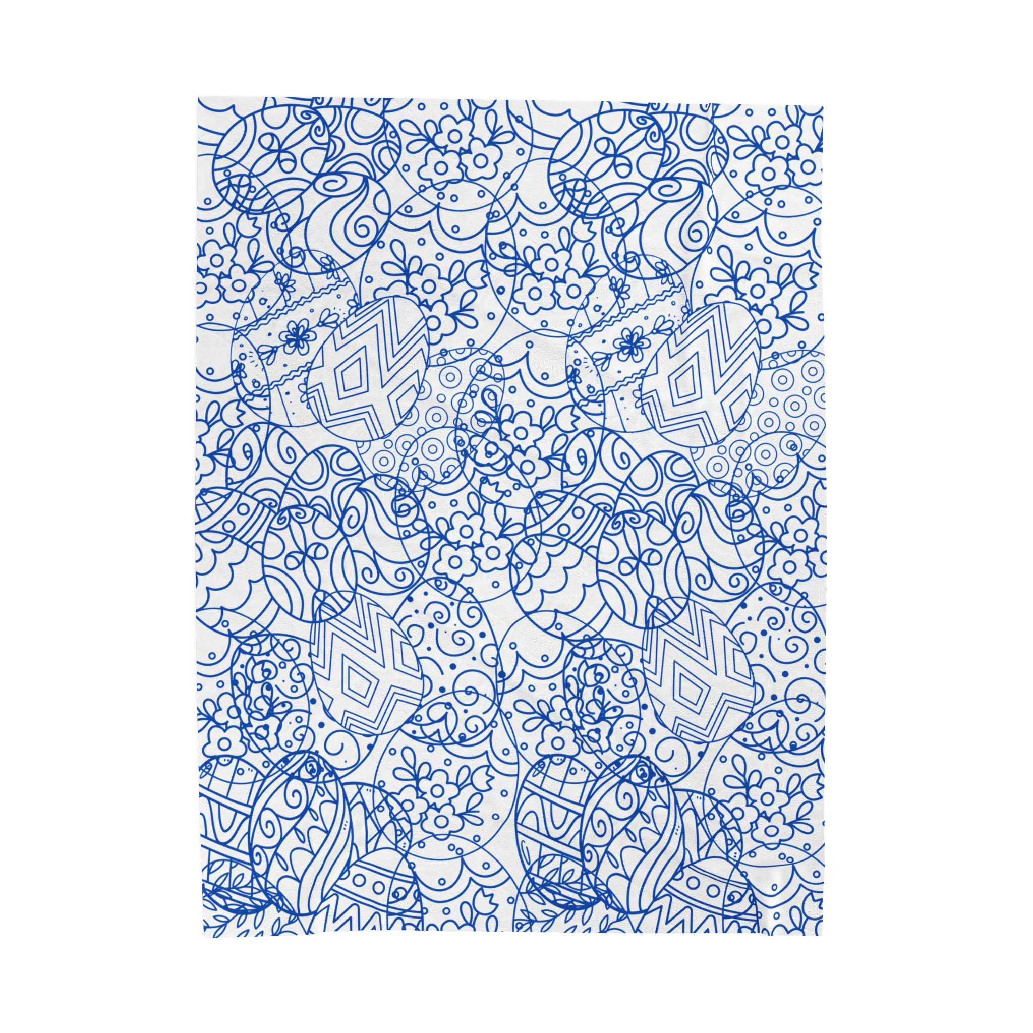 Velvet Plush Blanket  Toile de Jouy Cozy Paisley Easter Eggs Throw, Home Decor, Bedroom, housewarming