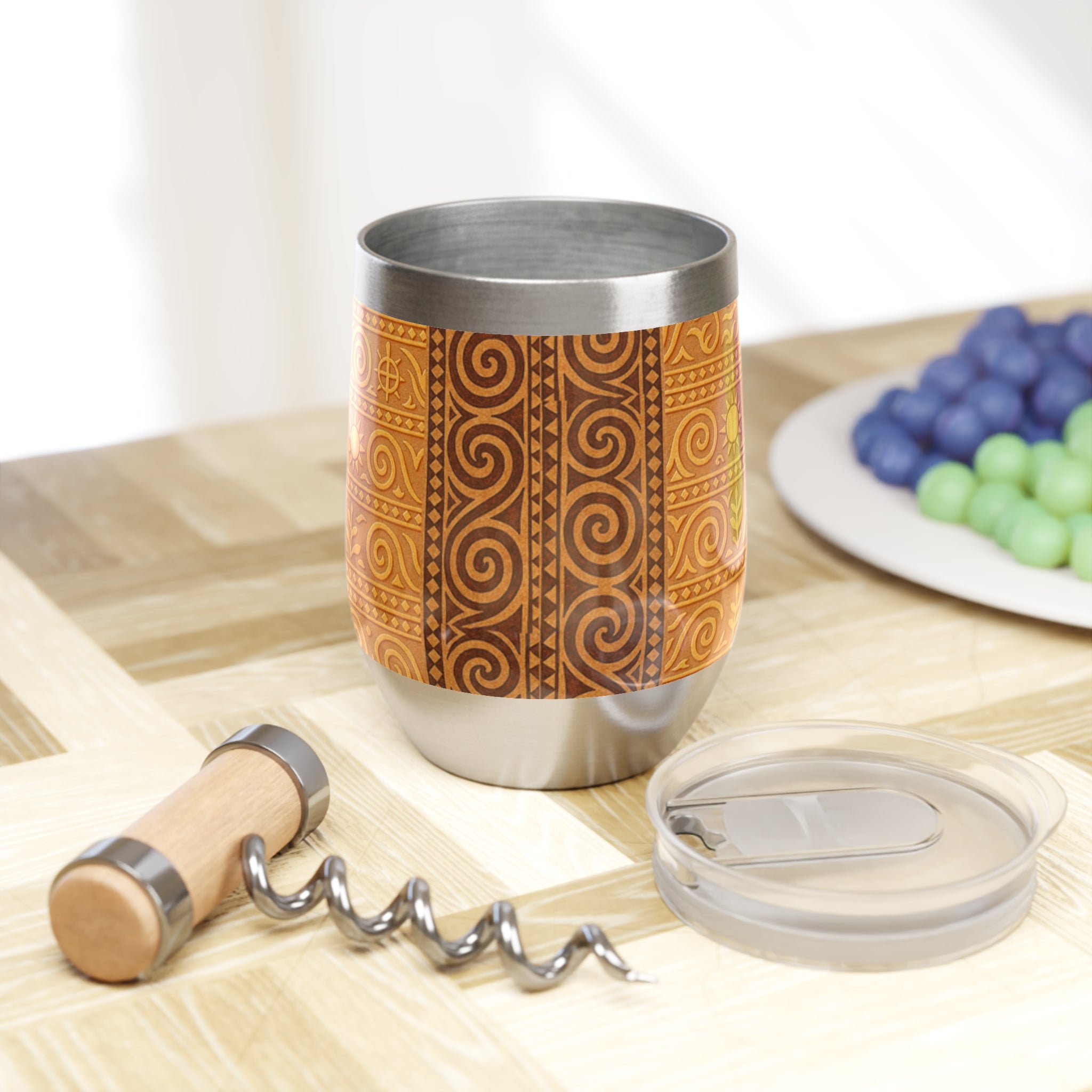 Trypillian Code Insulated Wine Tumbler | Ancient Symbol Terracotta Heritage 12oz