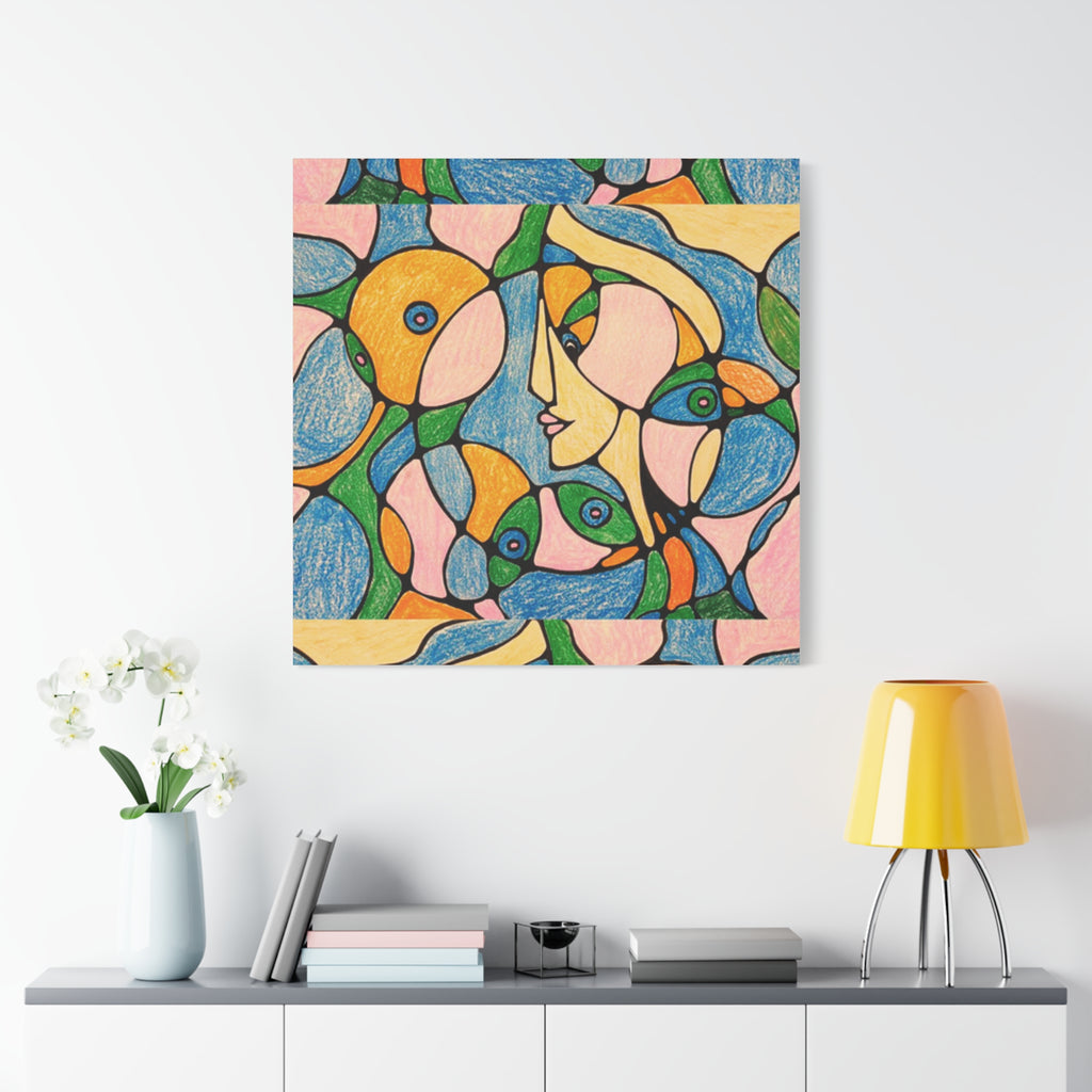 Abstract Colorful Faces Canvas Art, Vibrant Modern Wall Decor, Surreal Cubist Style Matte Print, Stretched 1.25" Ready to Hang