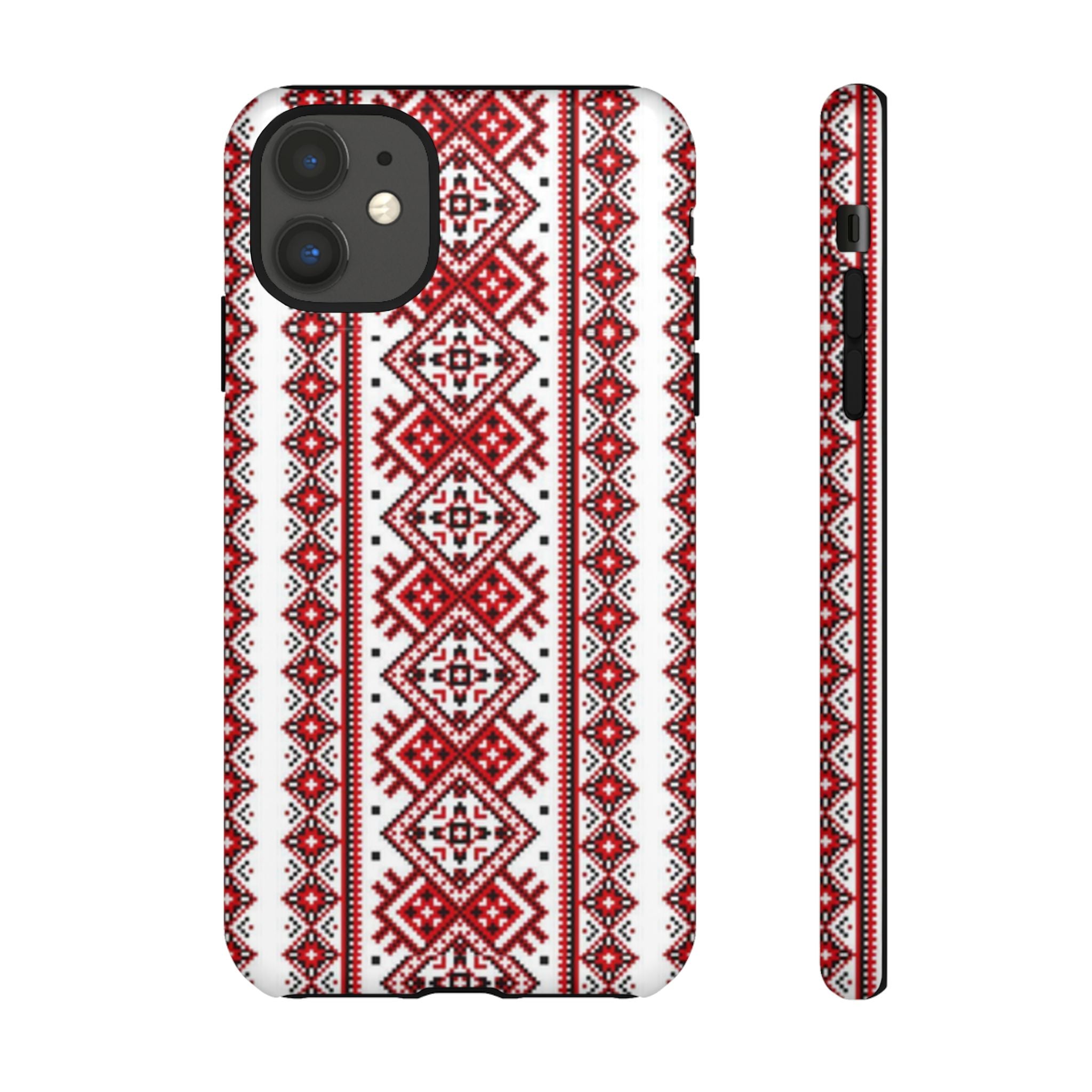 Ukrainian Embroidery iPhone Case  Red Black Traditional Pattern Protective Phone Cover, Gift idea