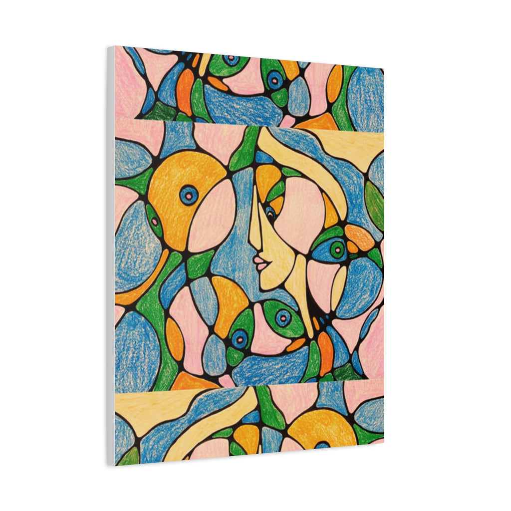 Abstract Colorful Faces Canvas Art, Vibrant Modern Wall Decor, Surreal Cubist Style Matte Print, Stretched 1.25" Ready to Hang