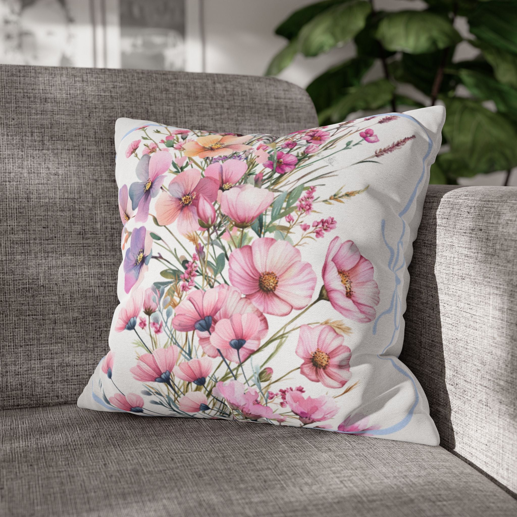 BLUESKYDEZIGN Spring Pink Purple Blossom Pillow Cover - Botanical Decor
