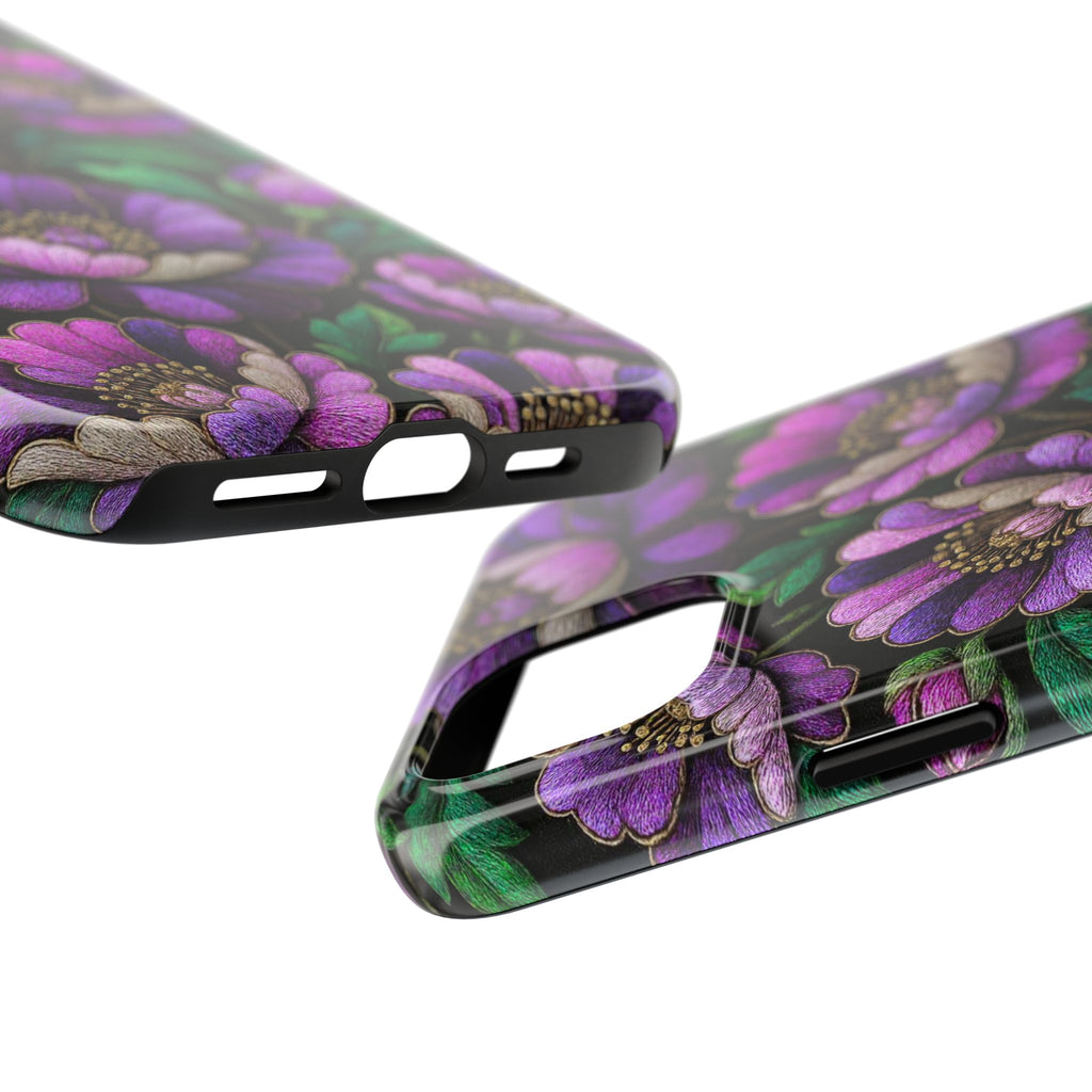 Petrykivka Bloom Phone Case | Purple Floral Tough Phone Case | Moody Embroidered Look Botanical Phone Cover