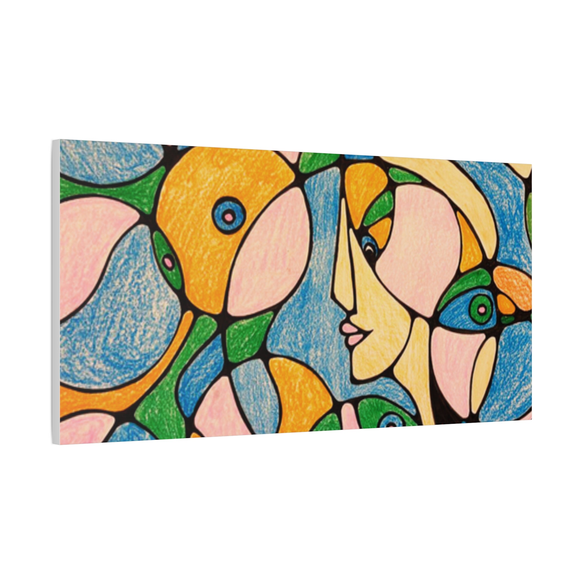 Abstract Colorful Faces Canvas Art, Vibrant Modern Wall Decor, Surreal Cubist Style Matte Print, Stretched 1.25" Ready to Hang