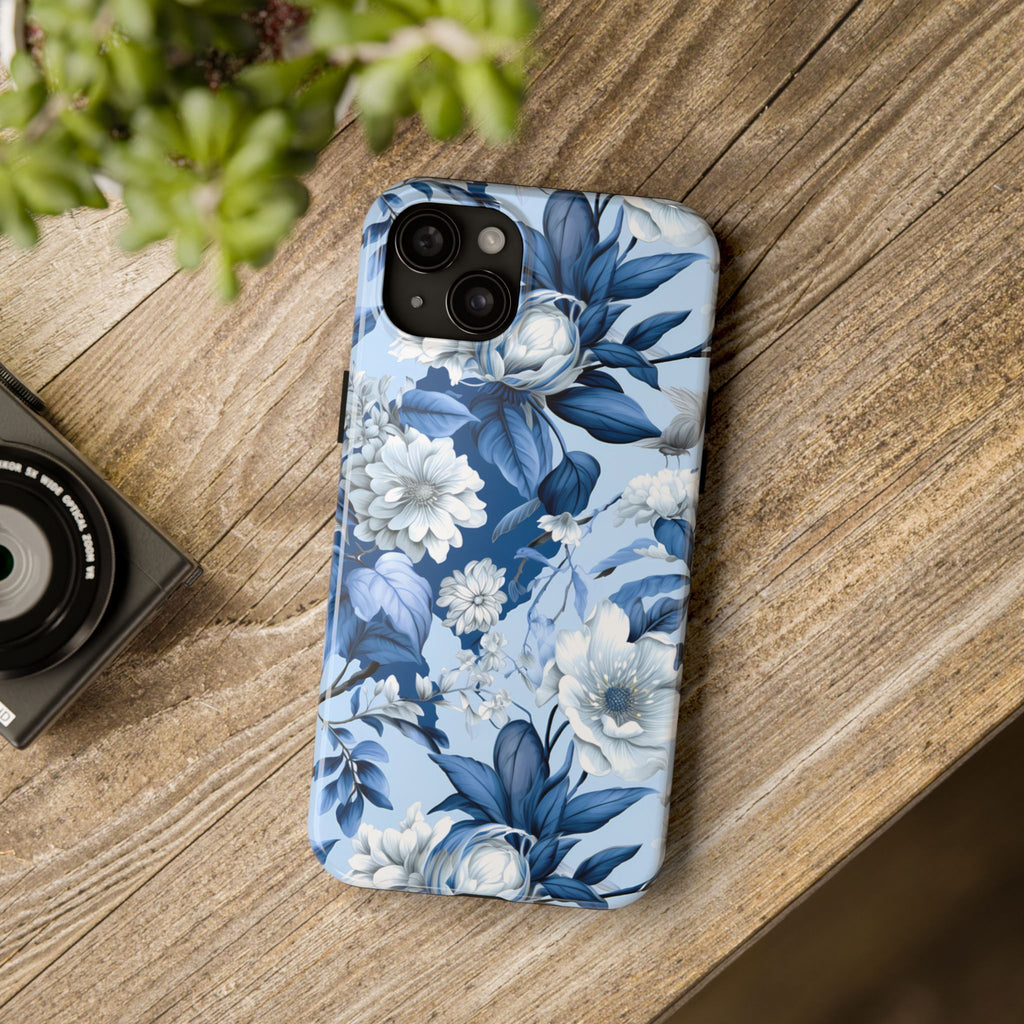 BLUESKYDEZIGN | Blue Floral Watercolor Phone Case | Indigo Rose Botanical iPhone Cover | Elegant Gift for Her