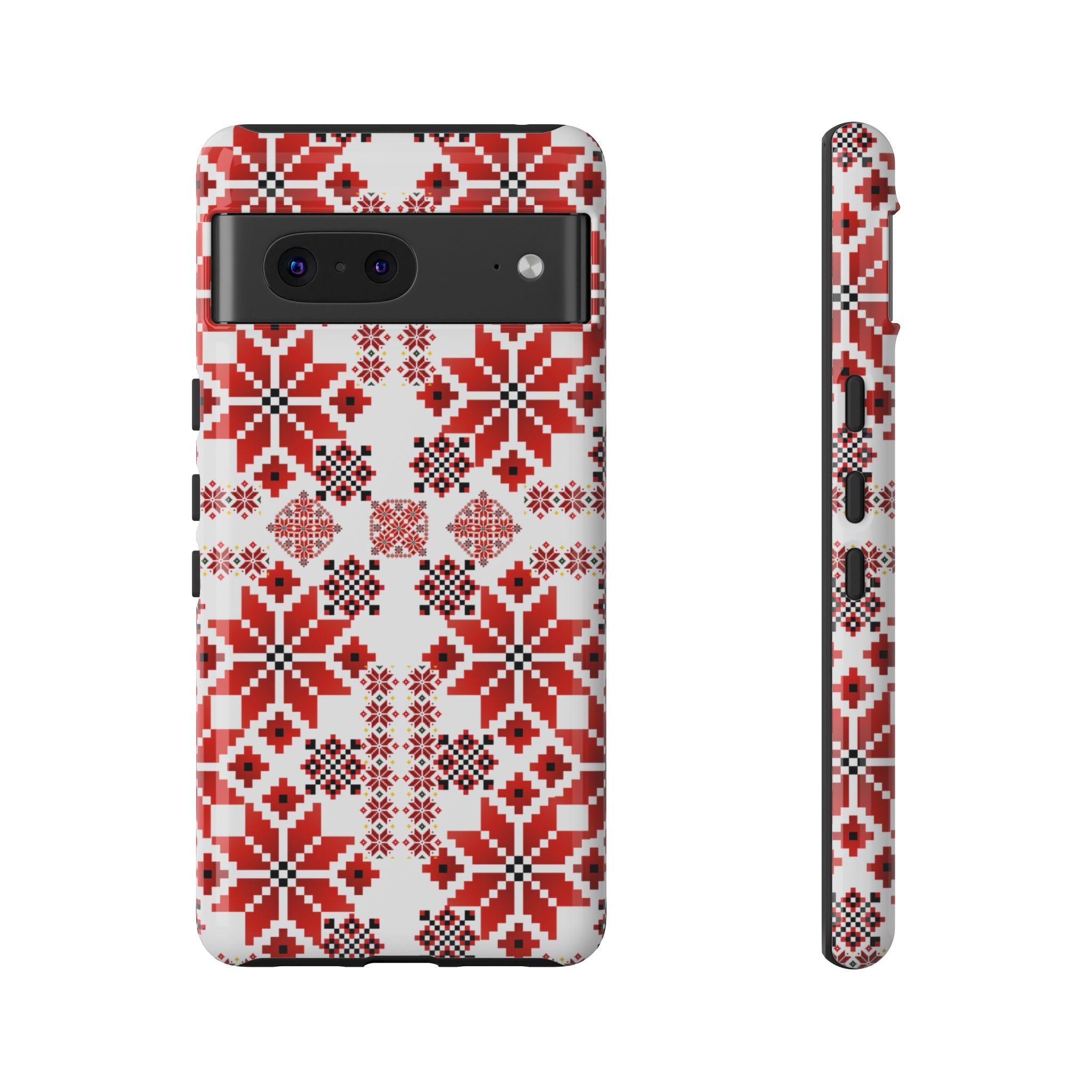 Ukrainian Embroidery Phone Case • Red Black Folk Pattern • Protective Slavic Geometric Cover for iPhone & Samsung