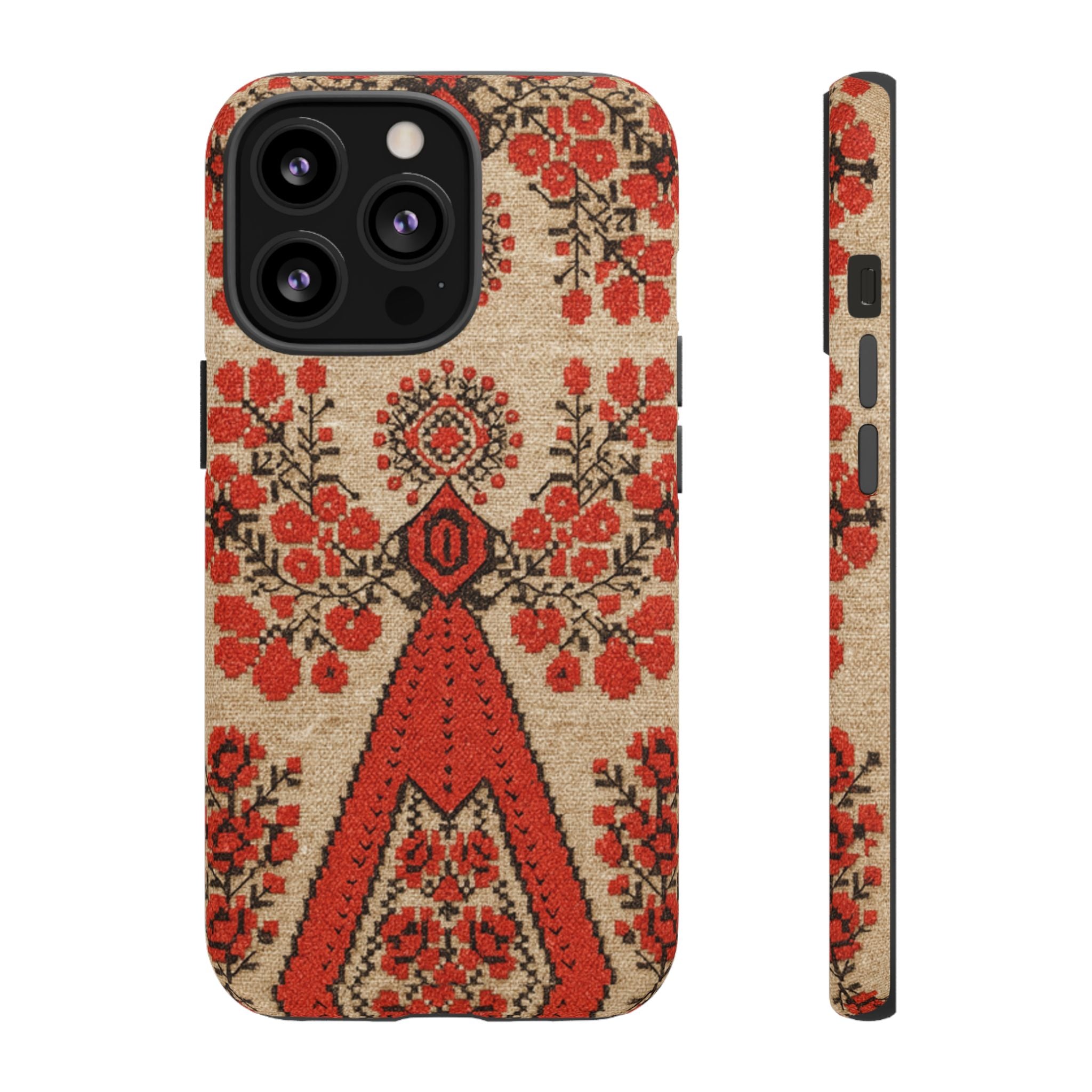 Ukrainian Embroidery Phone Case • Red Black Folk Pattern • Protective Cover with Traditional Berehynia Floral Motifs