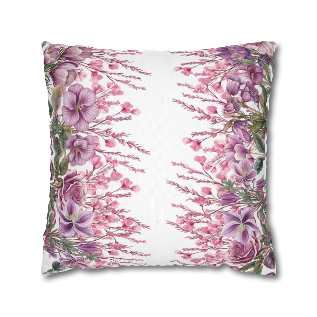 Spring Floral Pillowcase 1piece, Polyester Cushion Cover, Pink  Purple Flowers, Spring Home Decor