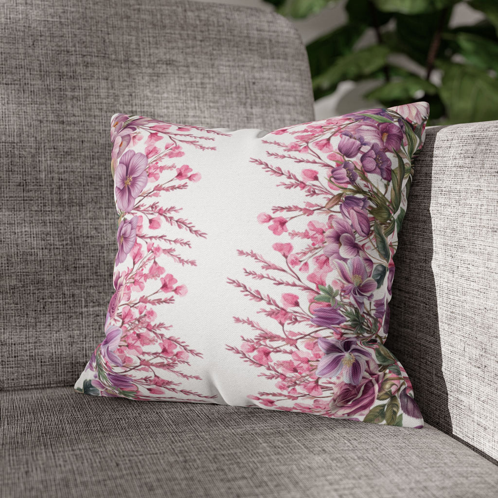 Spring Floral Pillowcase 1piece, Polyester Cushion Cover, Pink  Purple Flowers, Spring Home Decor