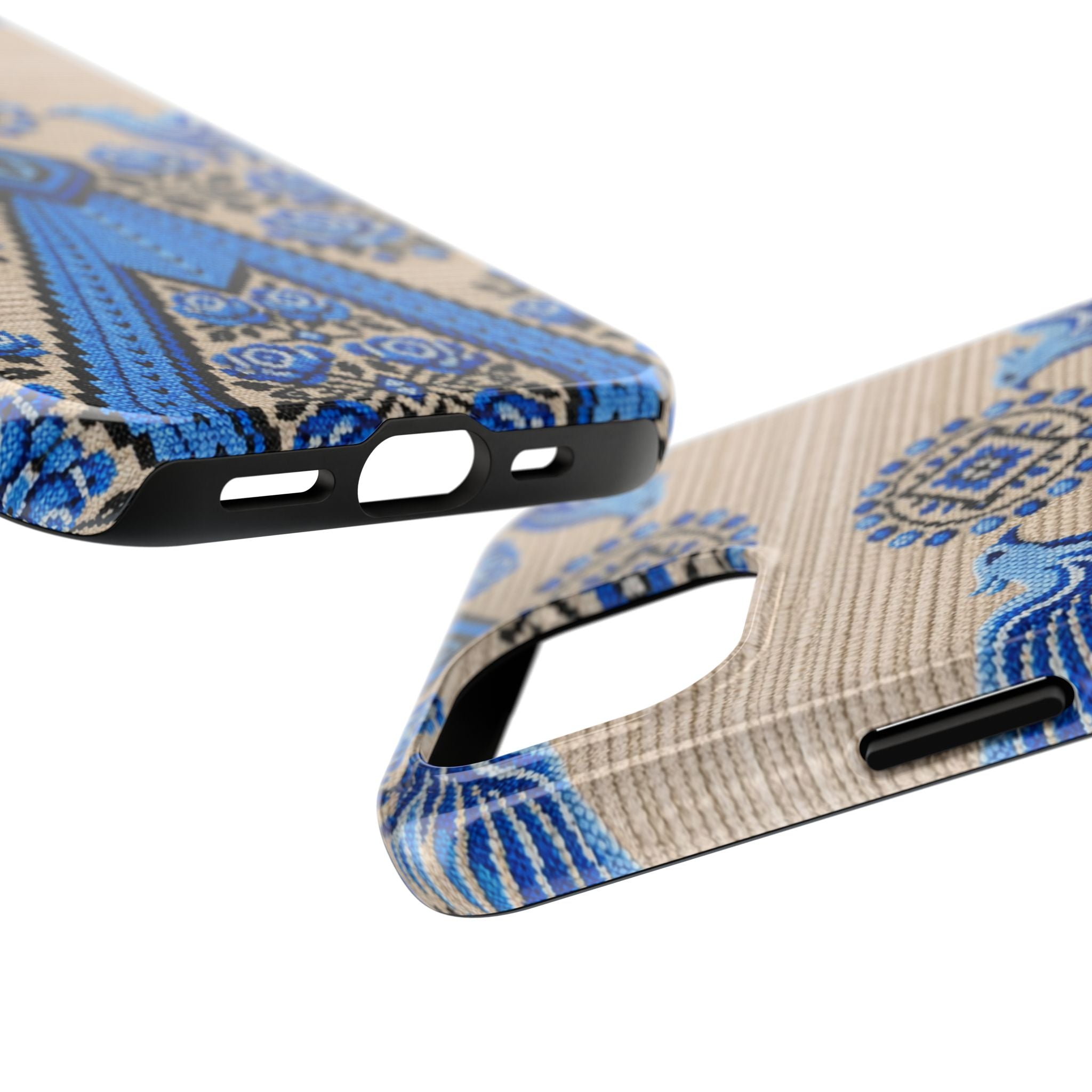 BLUESKYDEZIGN | Ukrainian Berehynia Phone Case | Blue Black Folk Art Falcons & Roses | Slavic Heritage Gift