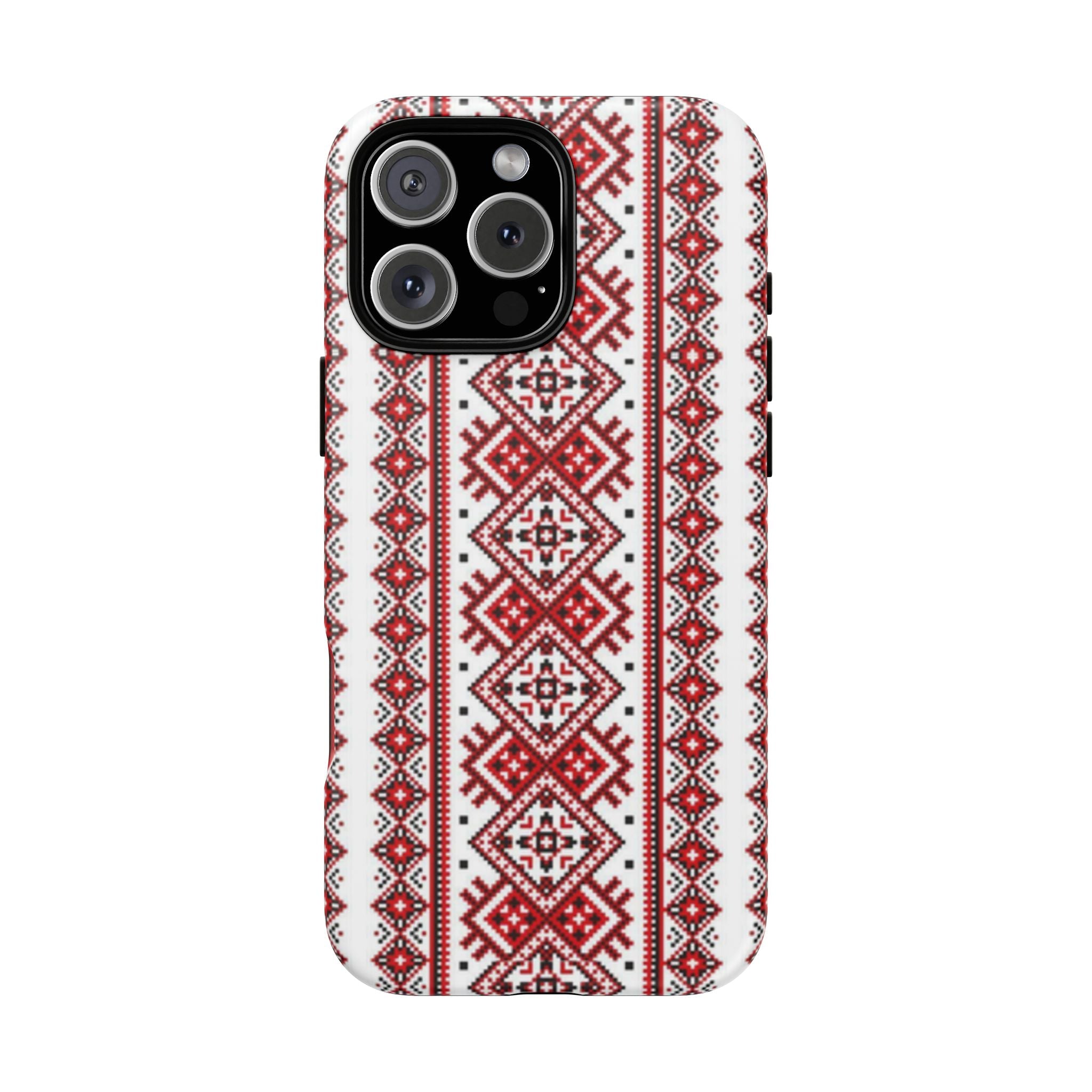Ukrainian Embroidery iPhone Case  Red Black Traditional Pattern Protective Phone Cover, Gift idea