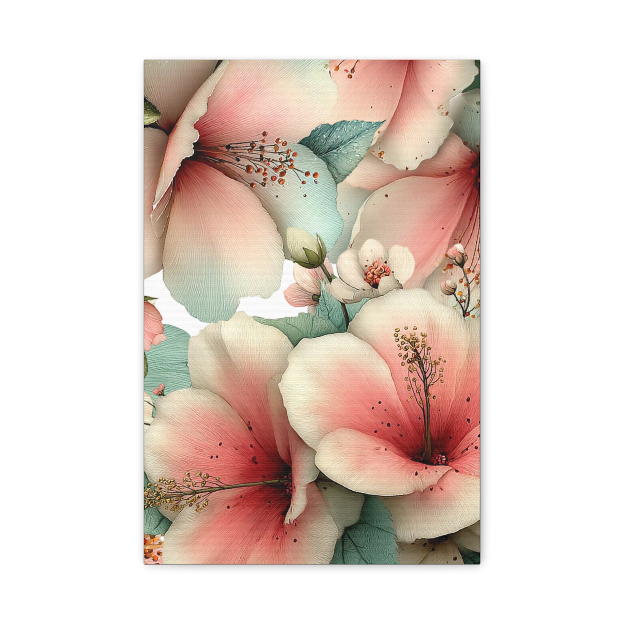 Pastel Floral Matte Canvas Wall Art, Soft Botanical Print, Modern Home Decor, Watercolor Flower Artwork, Stretched 1.25" Canvas