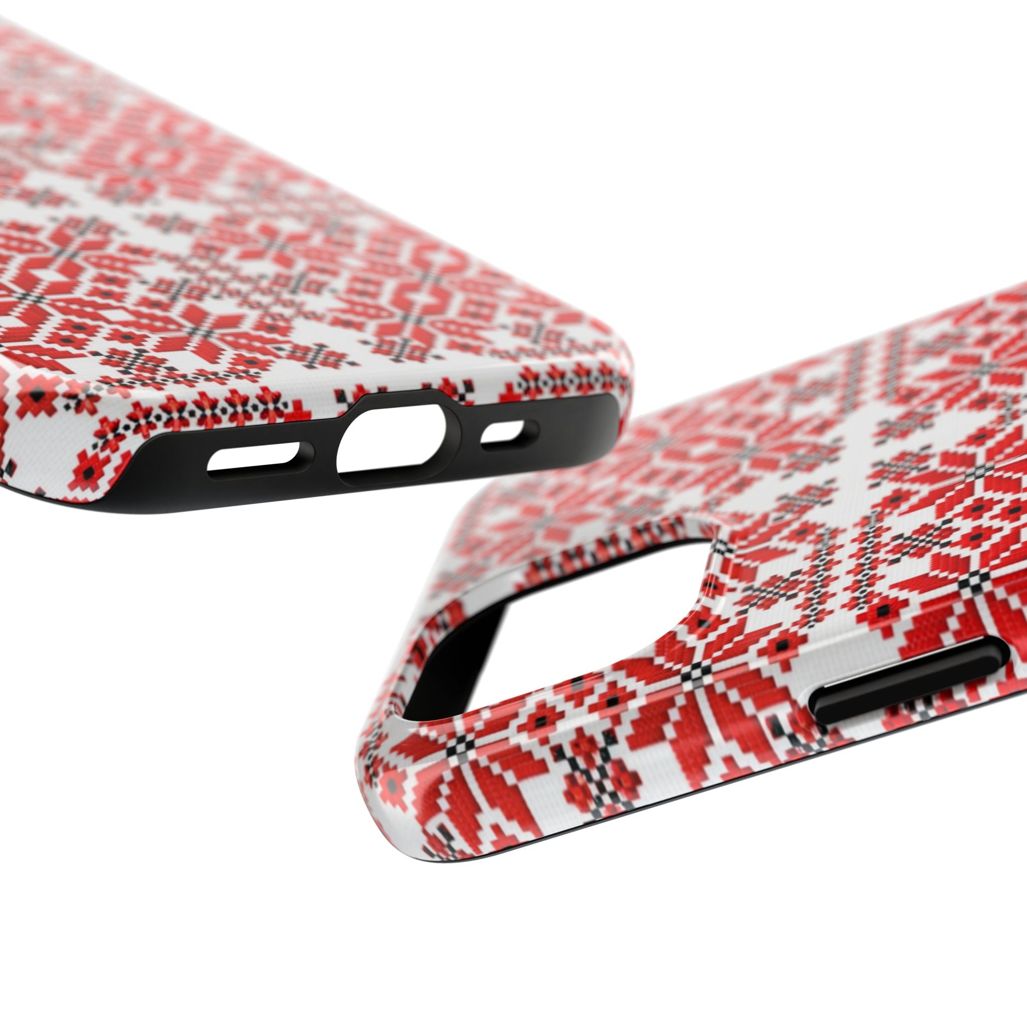 BLUESKYDEZIGN | Mariia Red Phone Case | Ukrainian Folk Embroidery Red & Black Geometric iPhone Cover | Heritage Gift